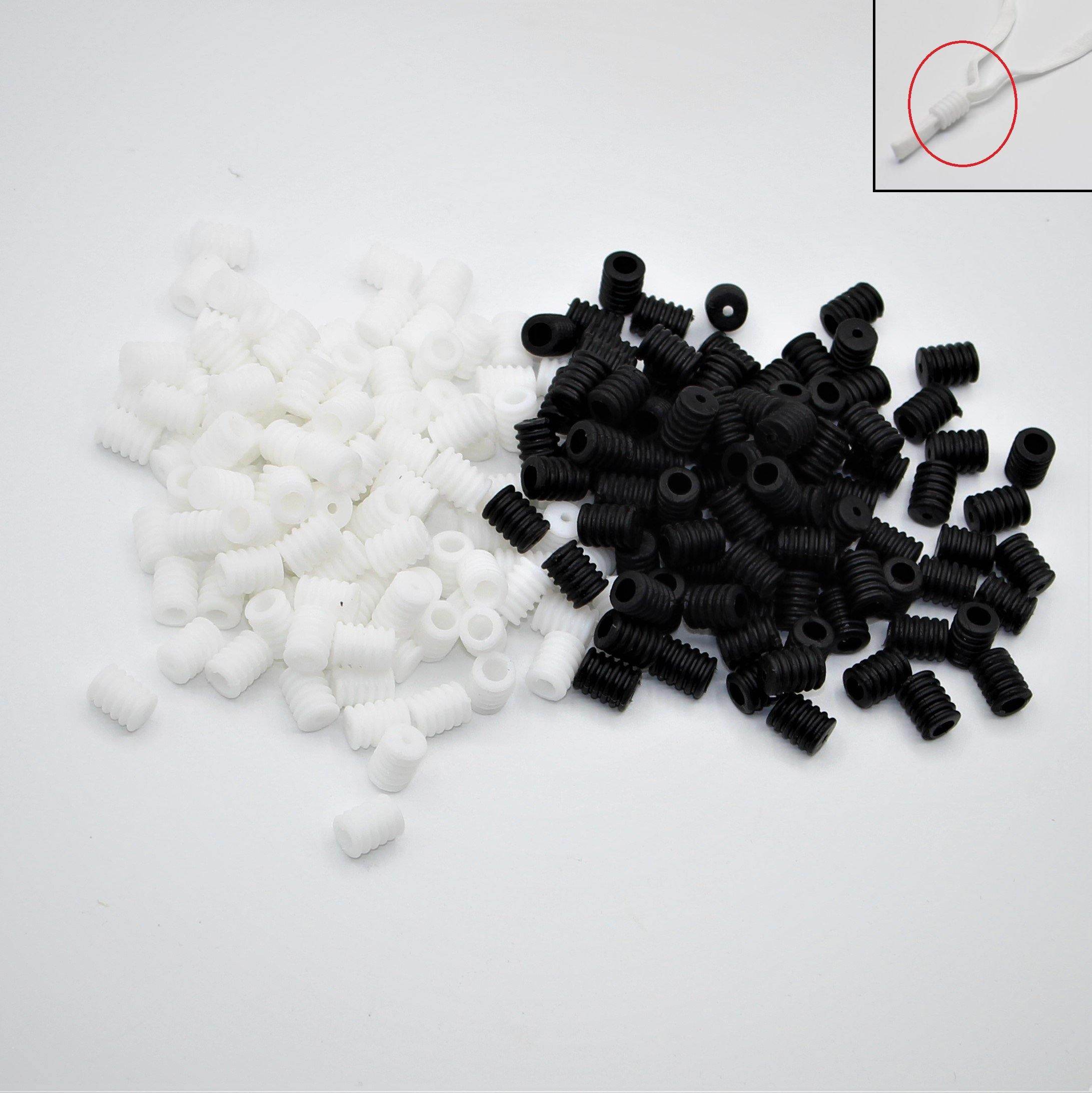 100 pieces soft plastic cord-end to adjust elastics for masks Black or White or Transparent - ACCESSOIRES LEDUC BV