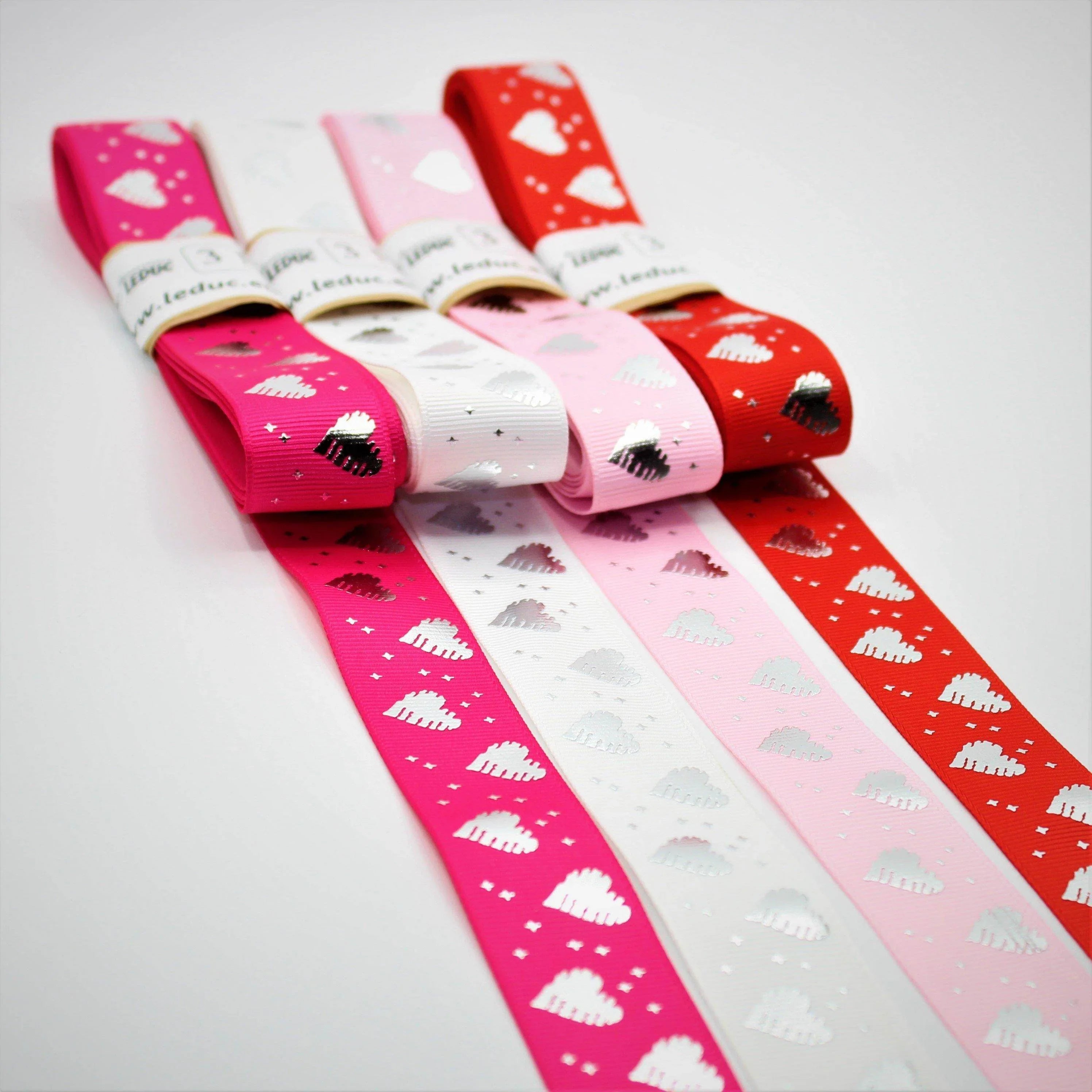 3 meters Saint Valentine's TAPE, Gros Grain tape 25mm with Silver Hearts - ACCESSOIRES LEDUC BV