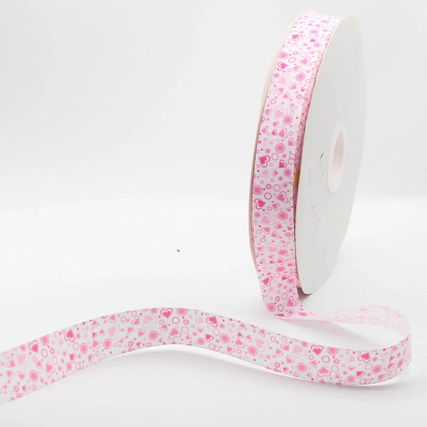 20 meters Saint Valentine's TAPE, Gros Grain tape 25mm printed with Hearts - ACCESSOIRES LEDUC BV