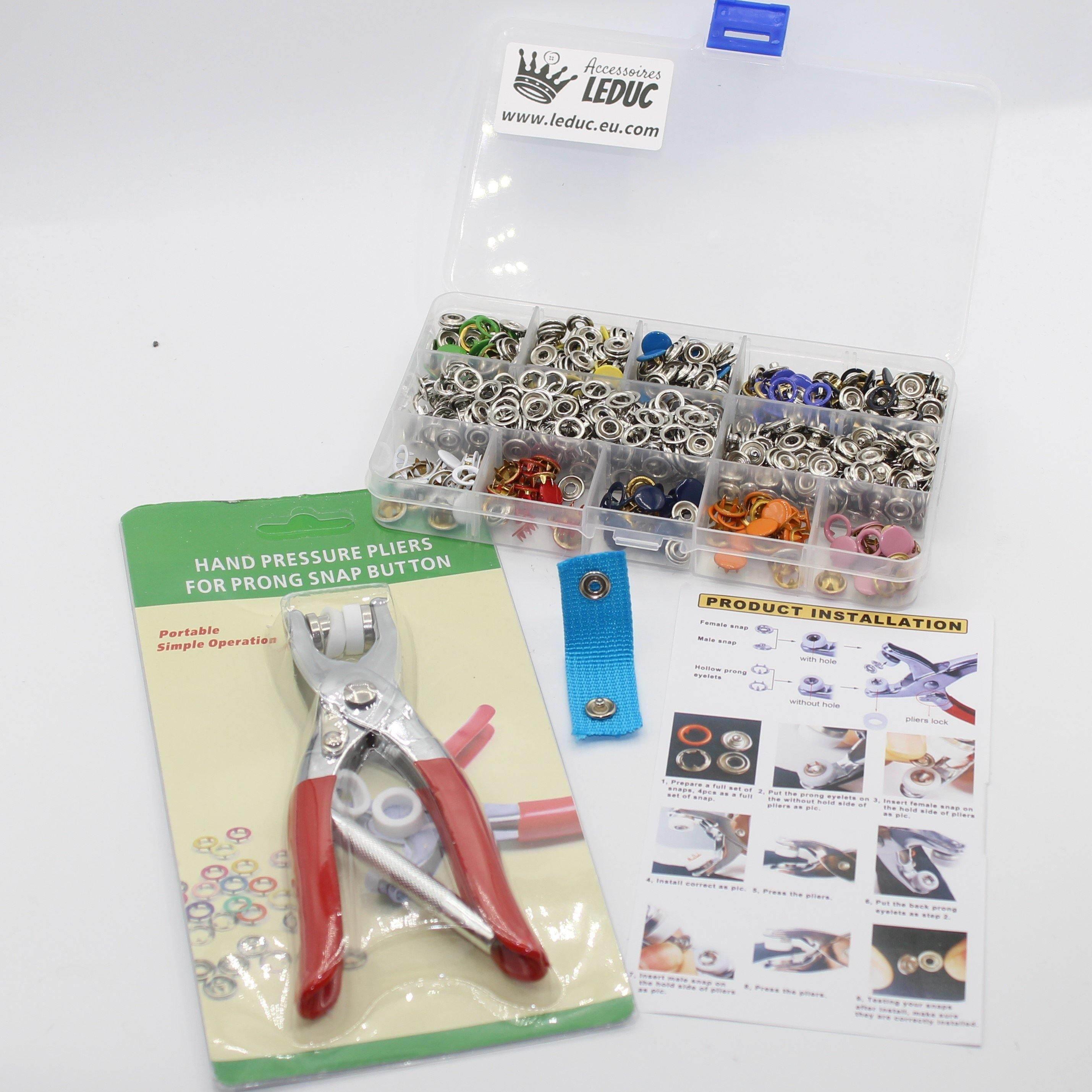 Metal Snap Buttons Box - 200 sets + tool - ACCESSOIRES LEDUC BV