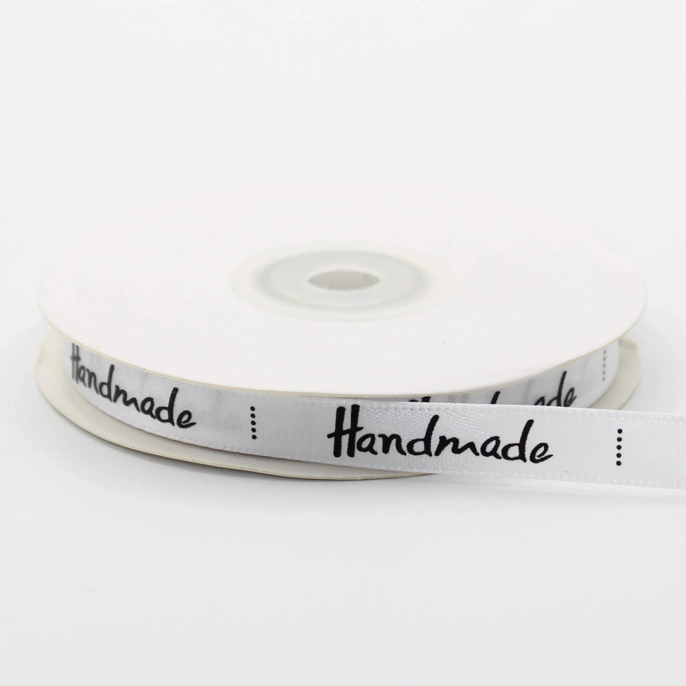 22 meters Roll of Satin Tape 10mm Labels , Printed "Handmade" - ACCESSOIRES LEDUC
