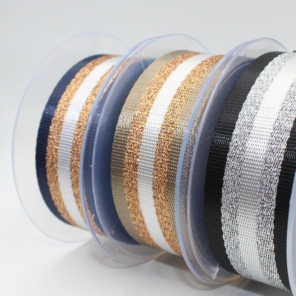 5 meters Shiny Lurex Striped Webbing 38mm #RUB1934 - ACCESSOIRES LEDUC BV