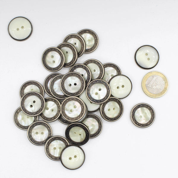 Combined Inside Polyester + Metal Rim Buttons with 2 Holes #KC24003 - ACCESSOIRES LEDUC BV