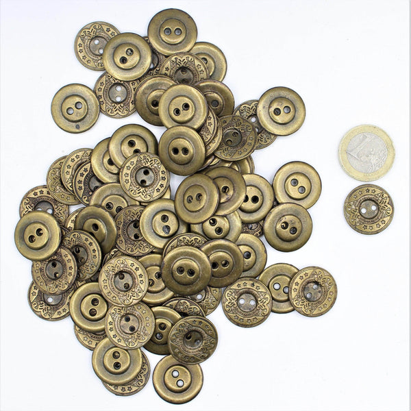 Classic Saloon Bronze Metal 2 Holes Button #KM24007 - ACCESSOIRES LEDUC BV
