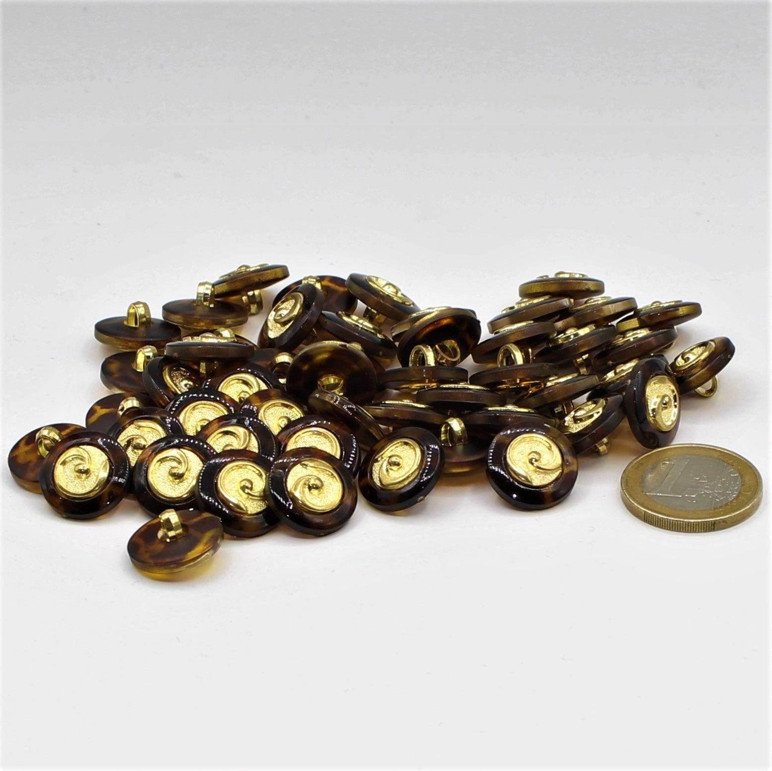 15 mm-Marbled Brown Buttons with Gold Spiral Pattern - ACCESSOIRES LEDUC BV
