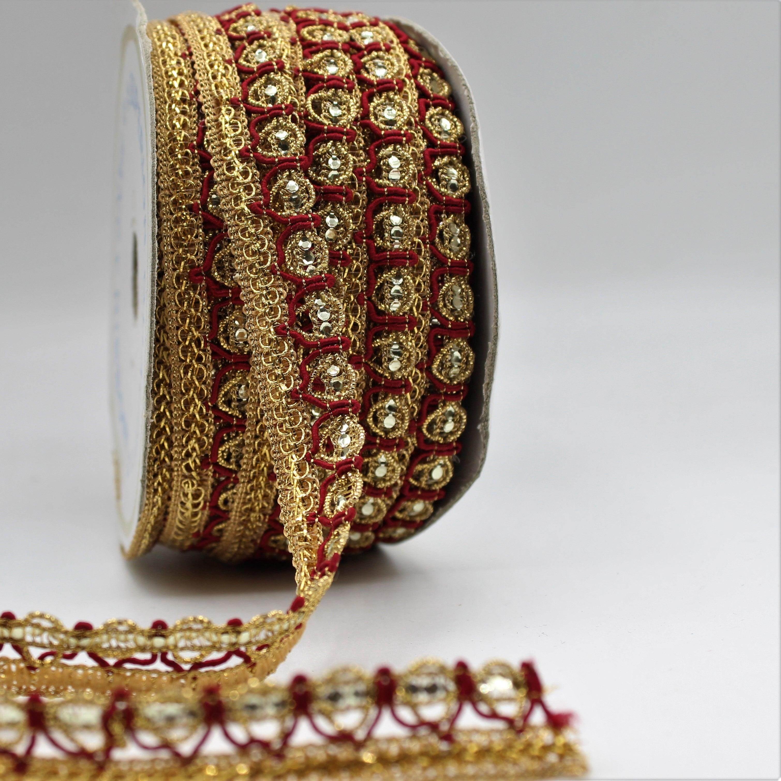 5 Meter Gold Fancy Ribbon in Different Colors with Strass Effect 10mm - ACCESSOIRES LEDUC BV