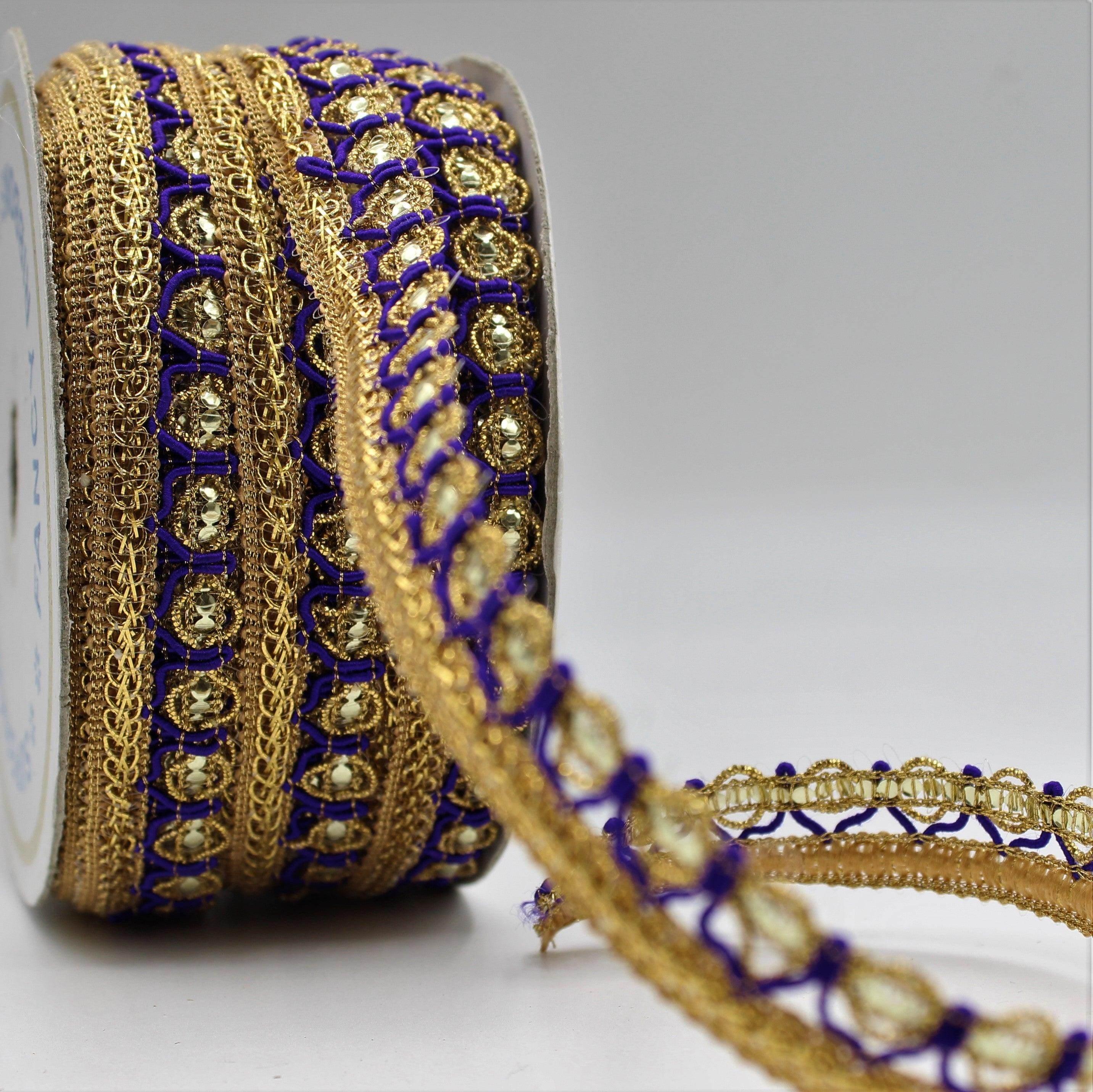 5 Meter Gold Fancy Ribbon in Different Colors with Strass Effect 10mm - ACCESSOIRES LEDUC BV