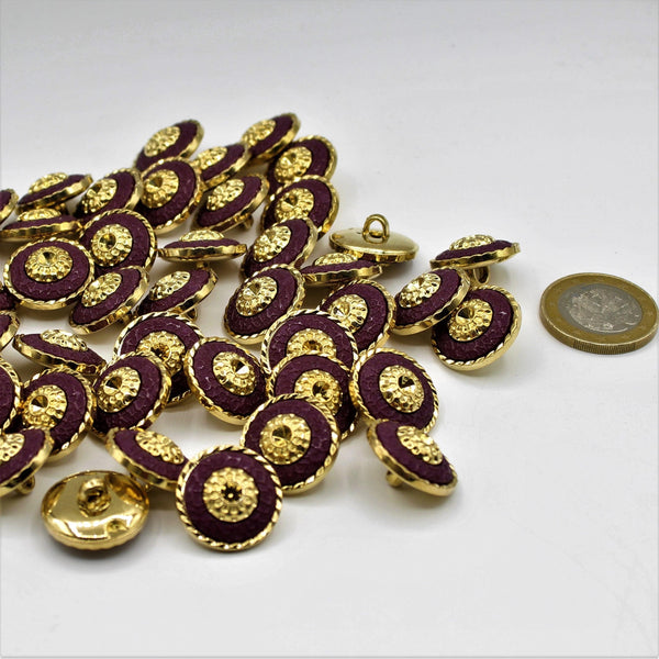 7 and 10mm White and Purple Button with Gold Core and Circle - ACCESSOIRES LEDUC