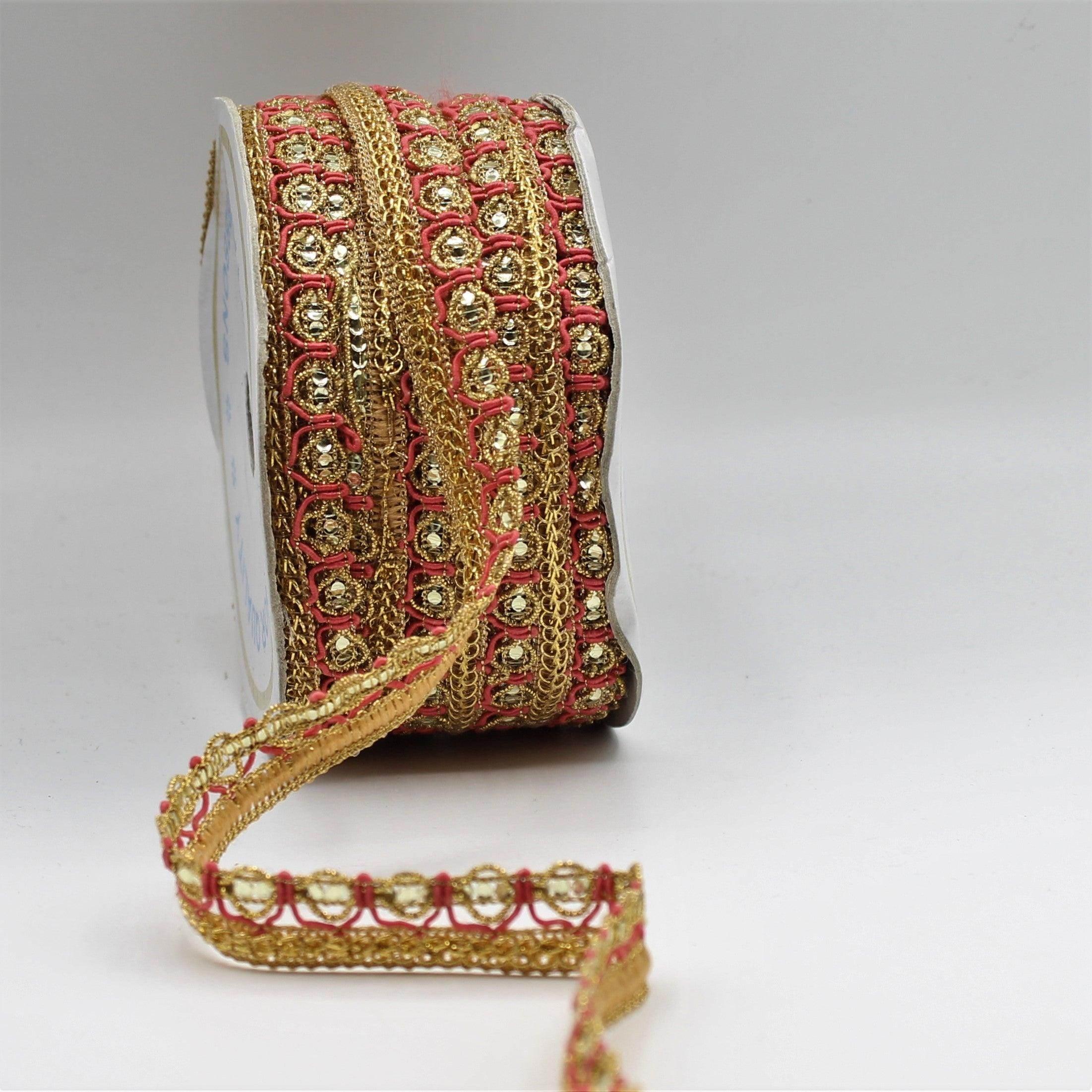 5 Meter Gold Fancy Ribbon in Different Colors with Strass Effect 10mm - ACCESSOIRES LEDUC BV