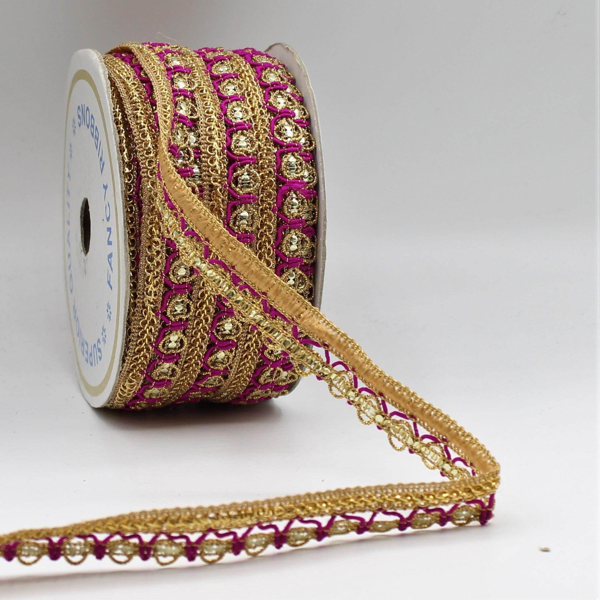 5 Meter Gold Fancy Ribbon in Different Colors with Strass Effect 10mm - ACCESSOIRES LEDUC BV