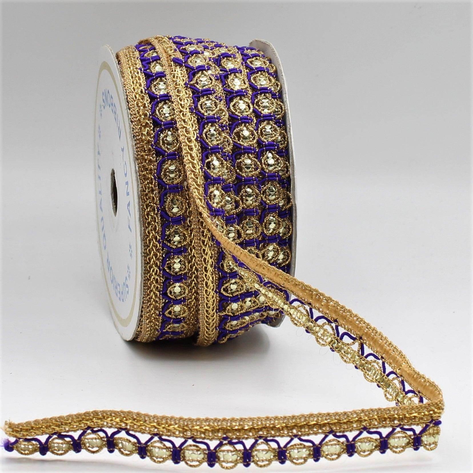 5 Meter Gold Fancy Ribbon in Different Colors with Strass Effect 10mm - ACCESSOIRES LEDUC BV