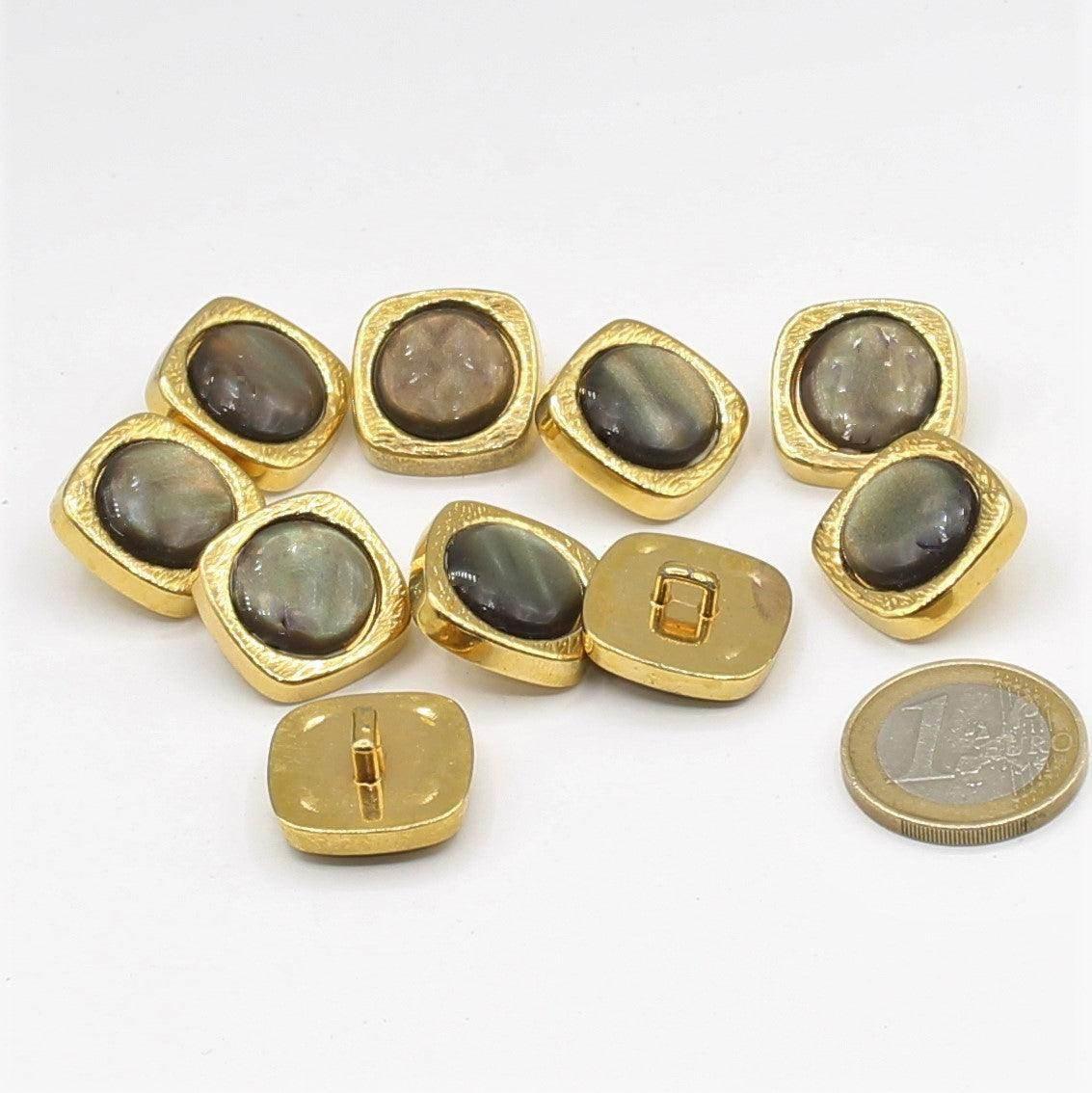 Square Button with Golden Edges and Core 20 mm - ACCESSOIRES LEDUC BV