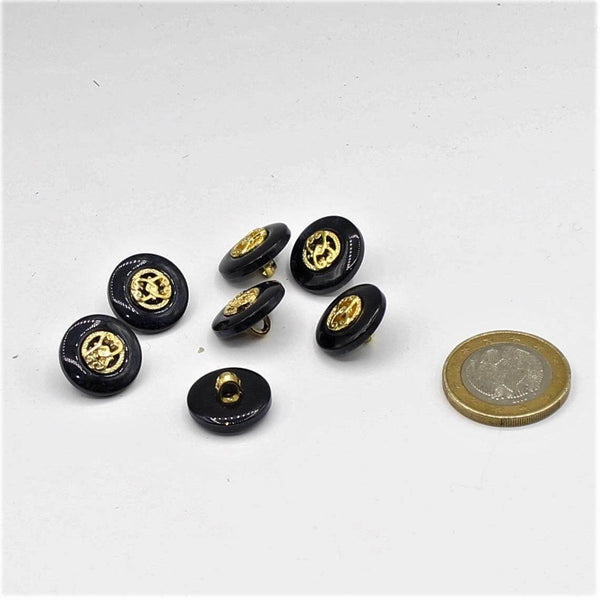 15 mm Dark Blue Button with Gold Pattern - ACCESSOIRES LEDUC BV