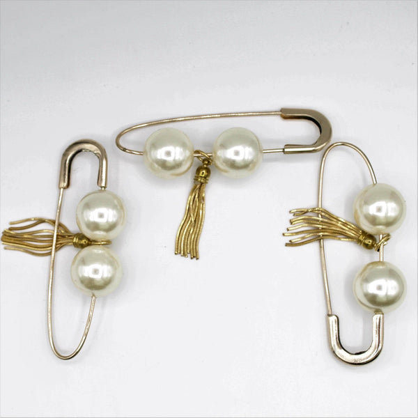 9cm-Large golden pin with two pearls and golden metalic tassel - ACCESSOIRES LEDUC BV