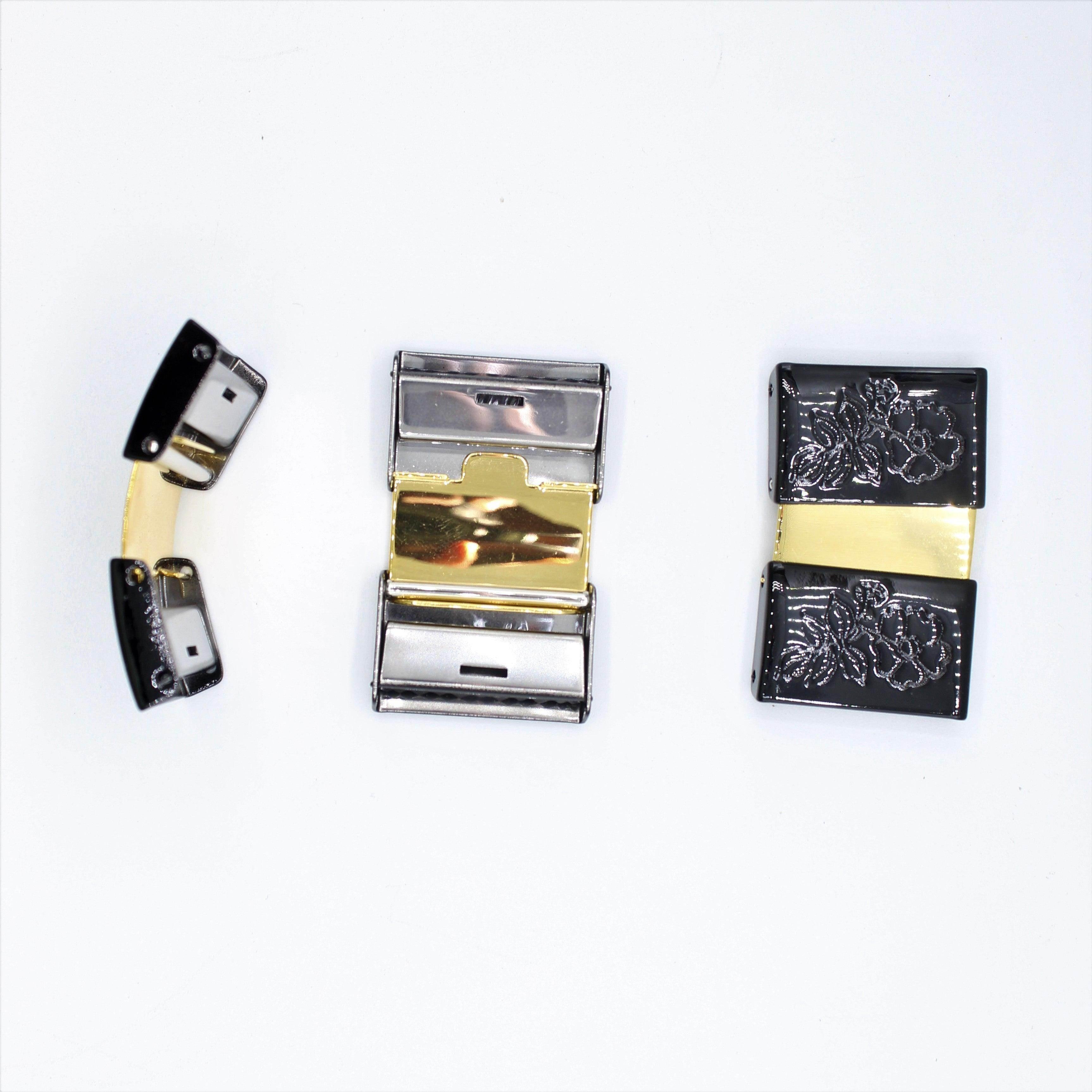 2 Set of Gold and Black Belt Buckle with Flower Pattern 50x32 mm - ACCESSOIRES LEDUC BV