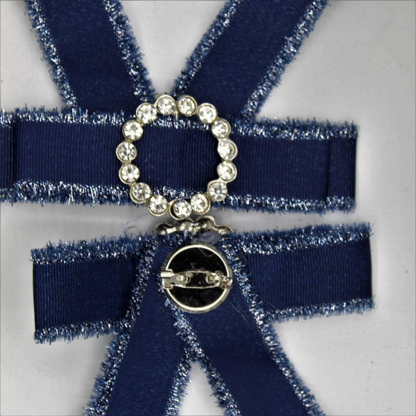 Dark blue and decorative ribbon with strass circle with pin and shiny edges-14 cm - ACCESSOIRES LEDUC BV