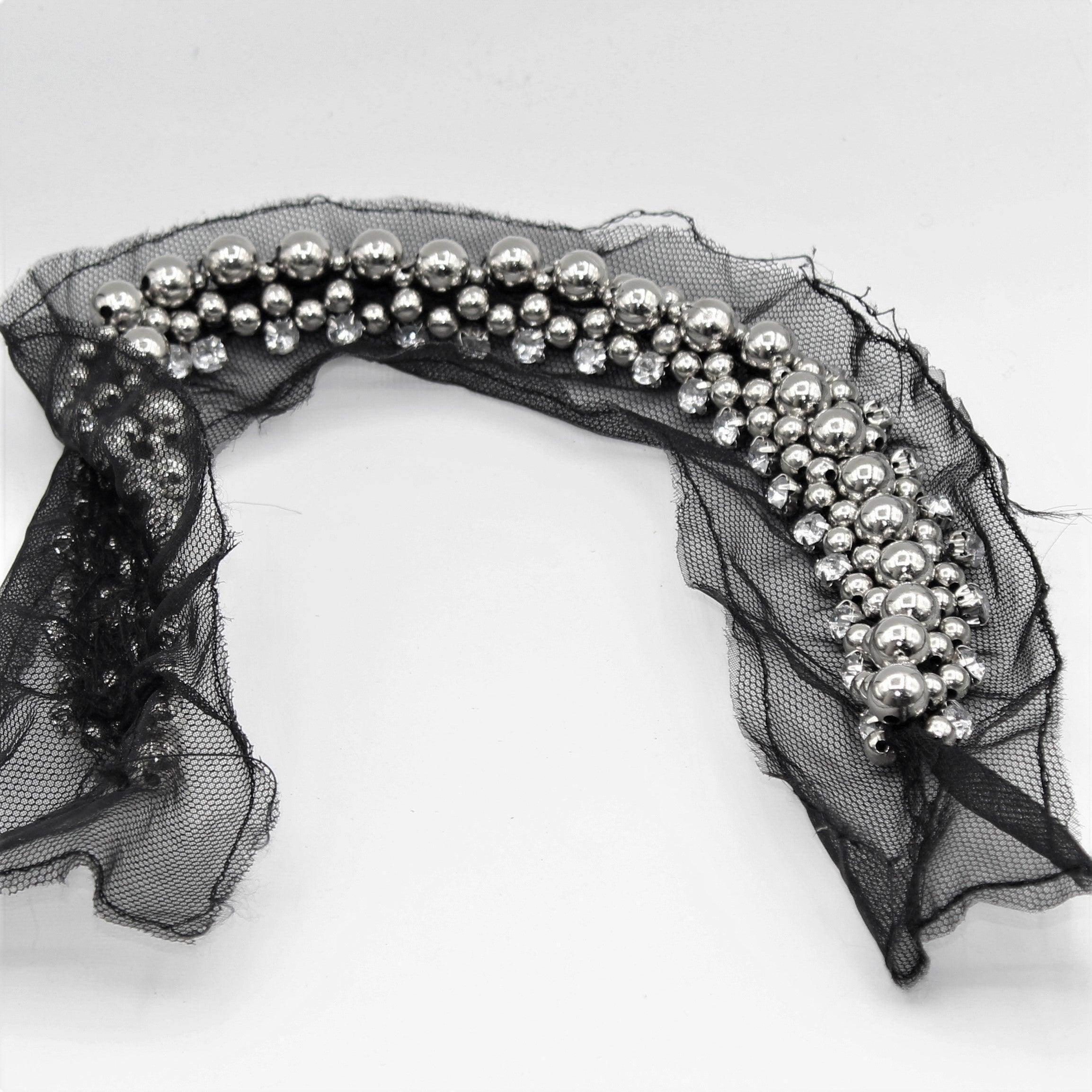 Black and white Collar Necklace with Strass Pearly 40x7 cm - ACCESSOIRES LEDUC BV