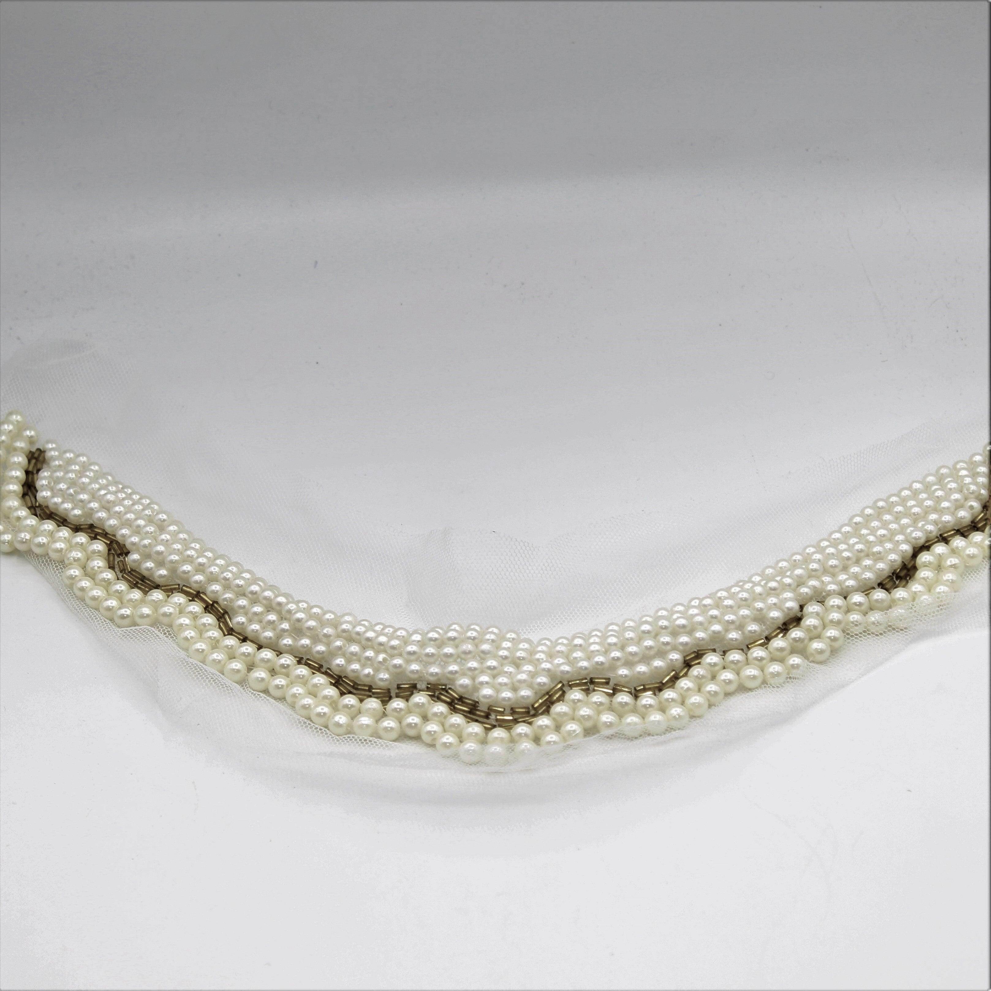 Black and white Collar Necklace with Strass Pearly 40x7 cm - ACCESSOIRES LEDUC BV
