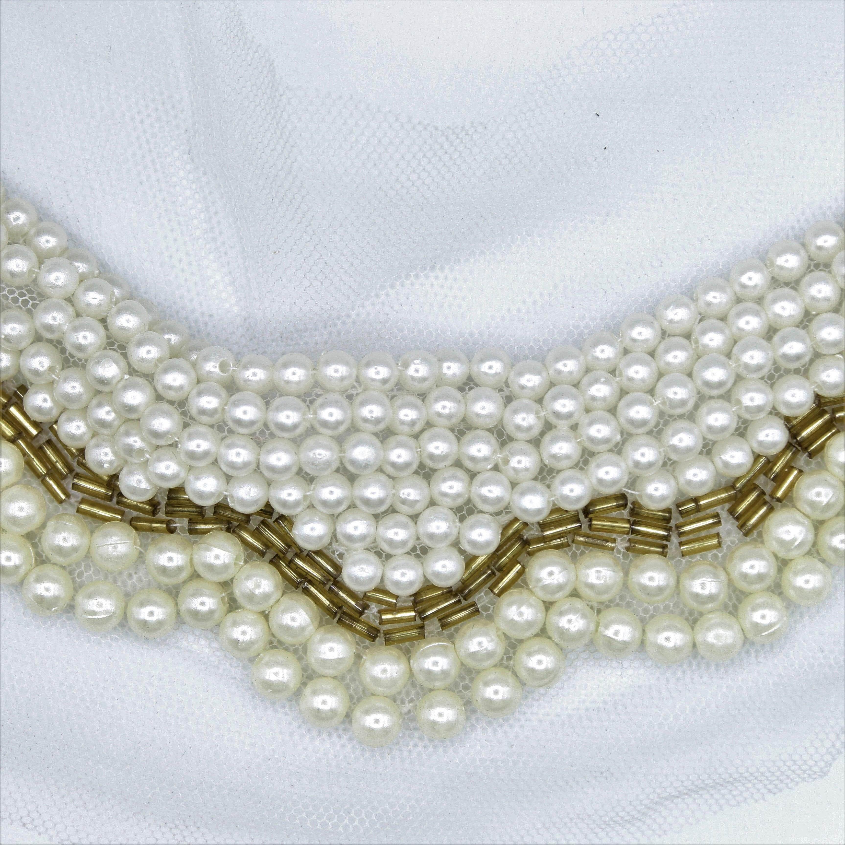 Black and white Collar Necklace with Strass Pearly 40x7 cm - ACCESSOIRES LEDUC BV