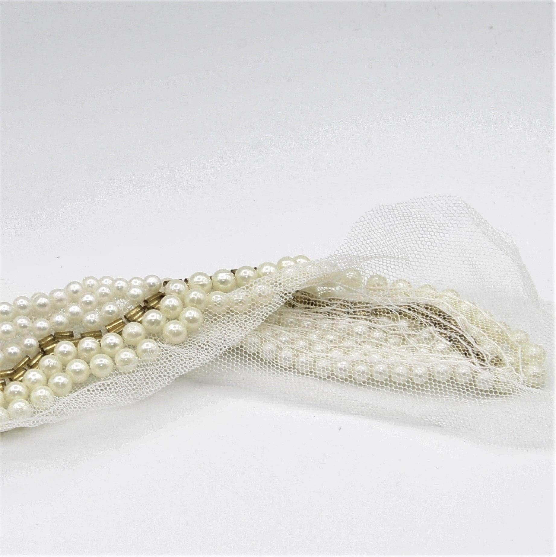 Black and white Collar Necklace with Strass Pearly 40x7 cm - ACCESSOIRES LEDUC BV