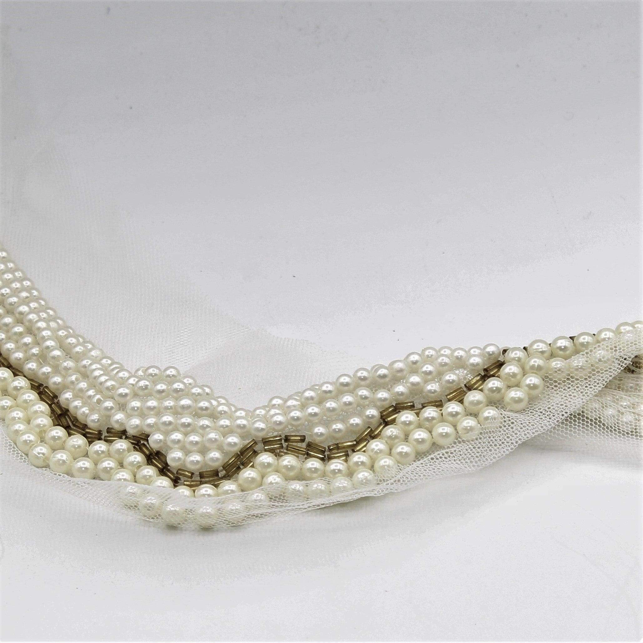 Black and white Collar Necklace with Strass Pearly 40x7 cm - ACCESSOIRES LEDUC BV