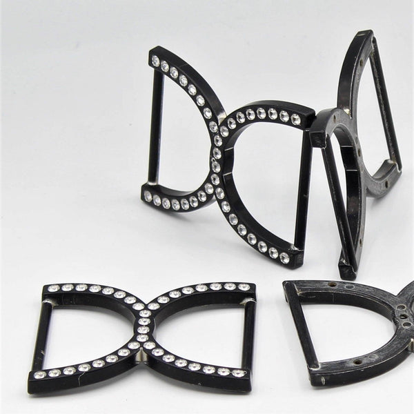 Black Plastic Buckles with small jewels 65x50mm - ACCESSOIRES LEDUC BV