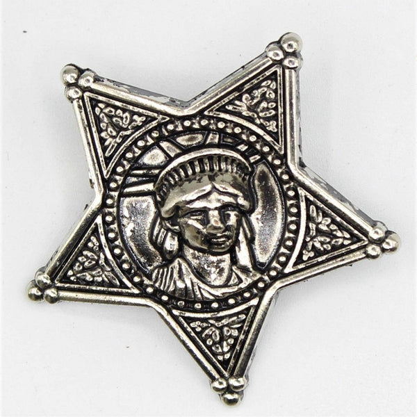 Statue of liberty pattern star shaped button old silver metal- 40 mm - ACCESSOIRES LEDUC BV