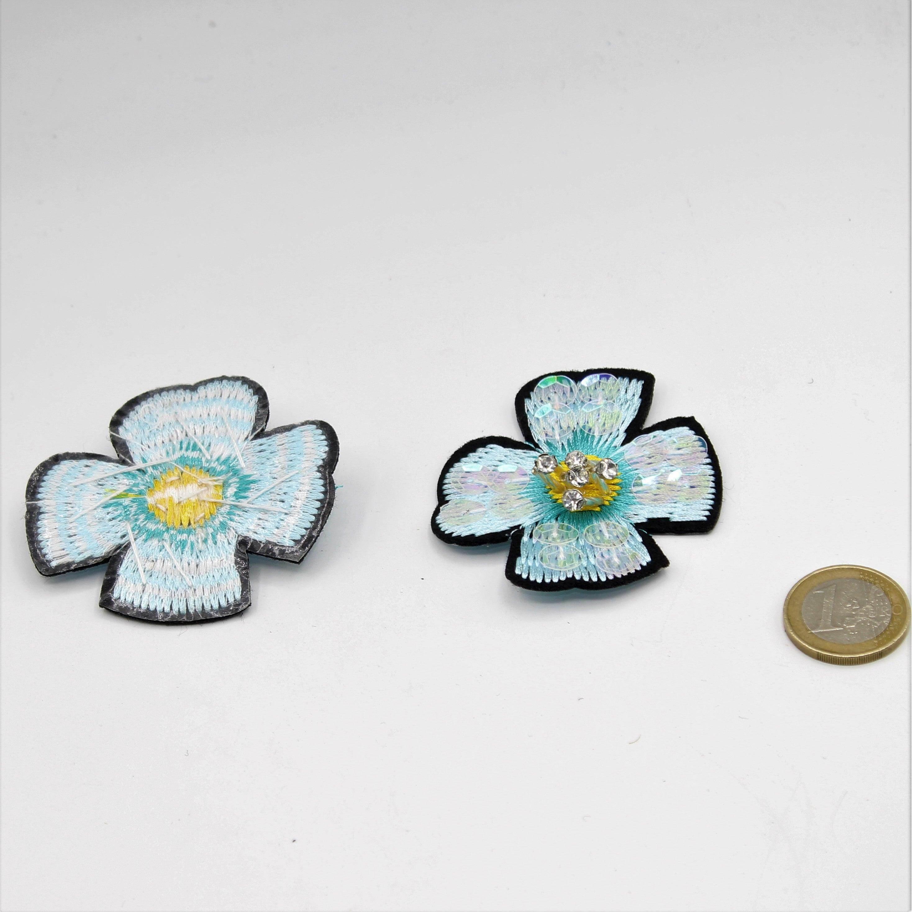 6 cm-Blue or Pink Floral Patches Iron-on With Strass and Glitter Sequins - ACCESSOIRES LEDUC BV