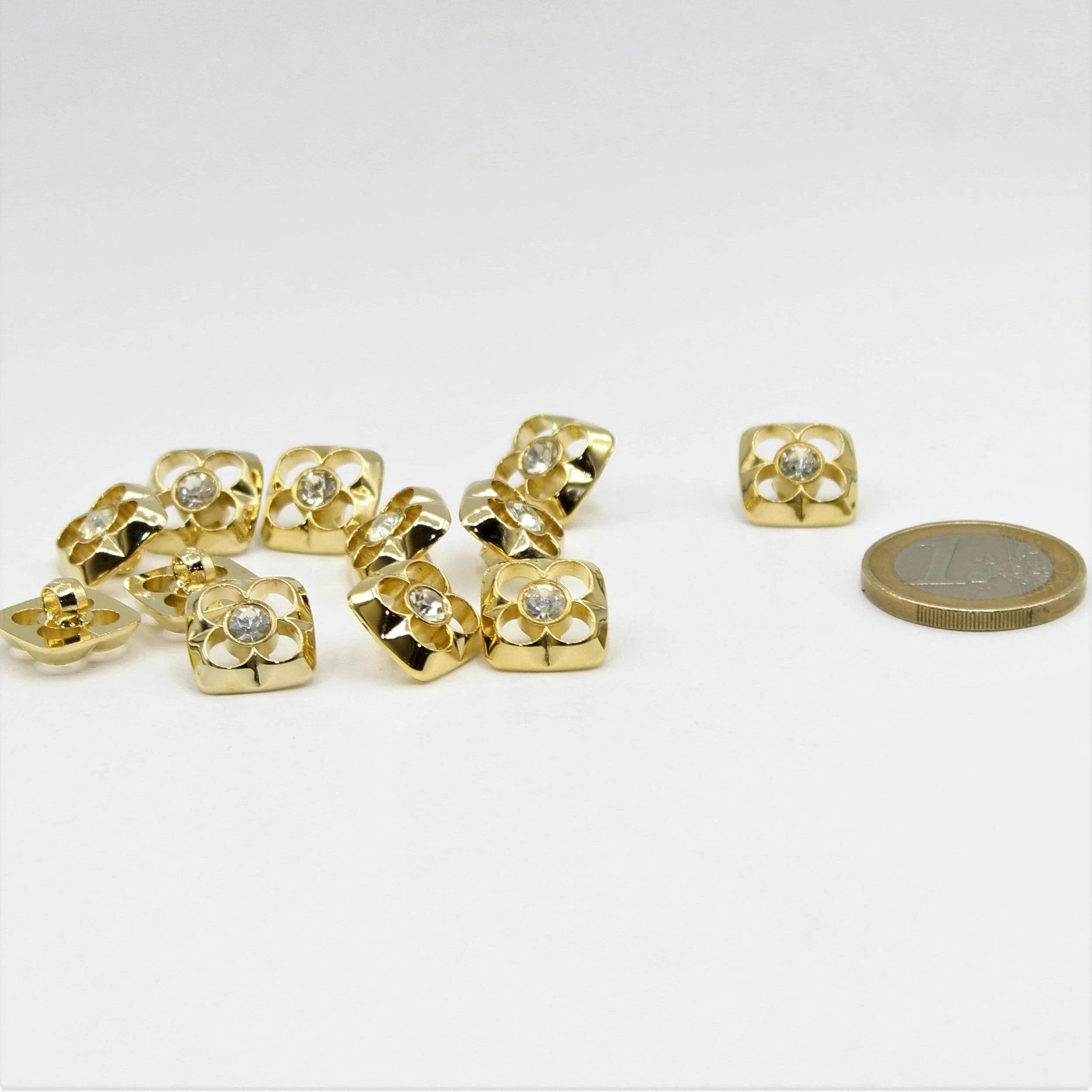 Gold or Silver Square Shank Button with Strass inside - ACCESSOIRES LEDUC BV