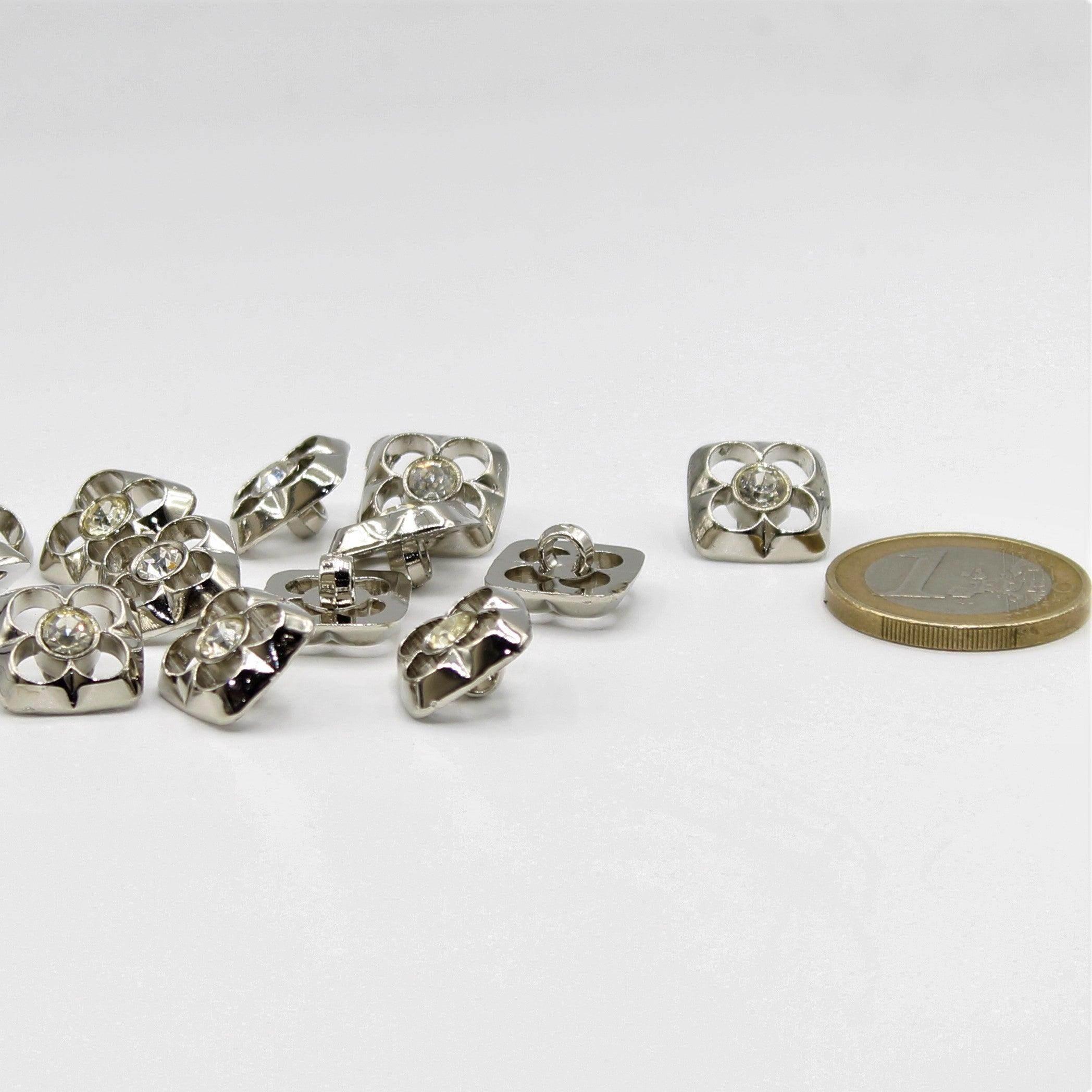 Gold or Silver Square Shank Button with Strass inside - ACCESSOIRES LEDUC BV