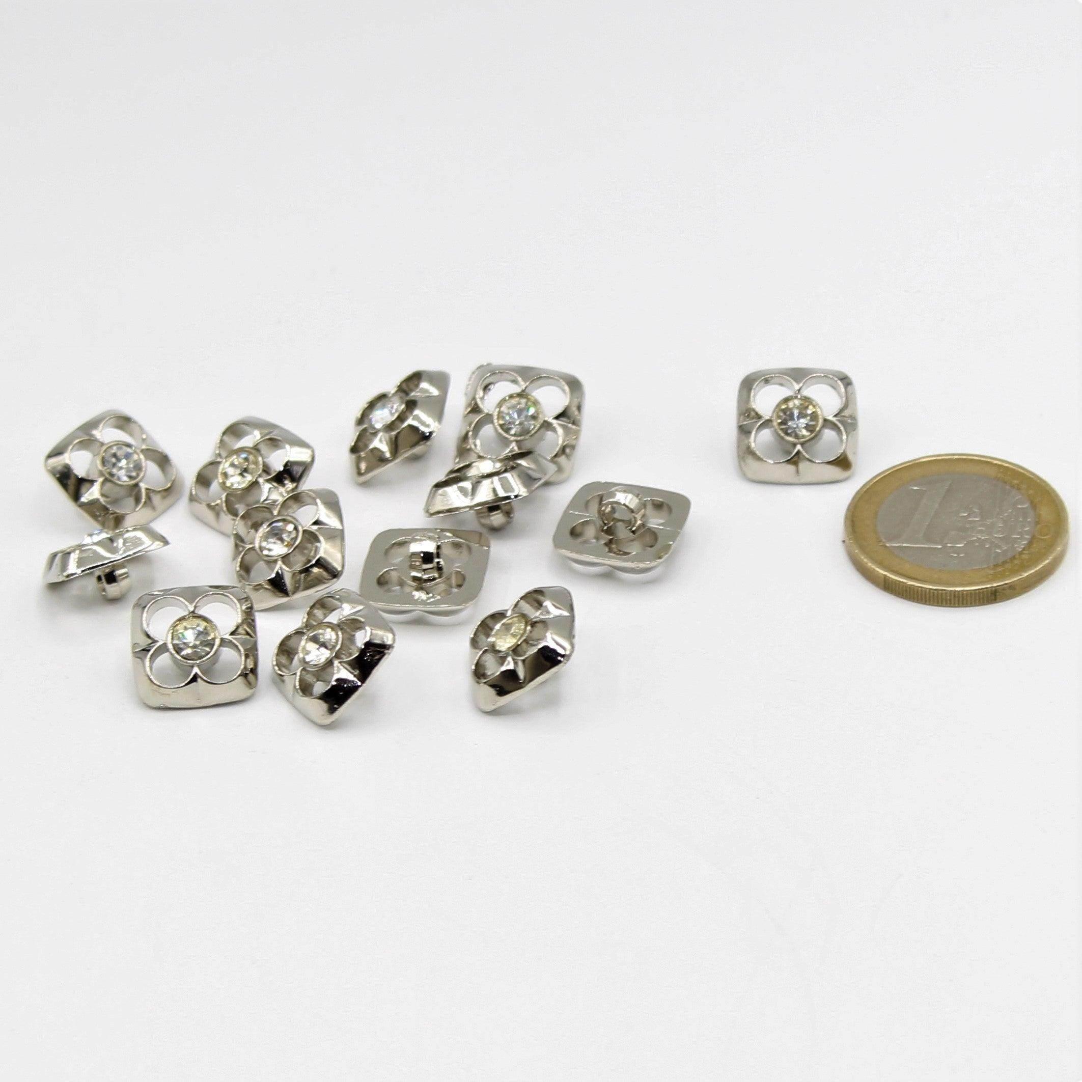 Gold or Silver Square Shank Button with Strass inside - ACCESSOIRES LEDUC BV