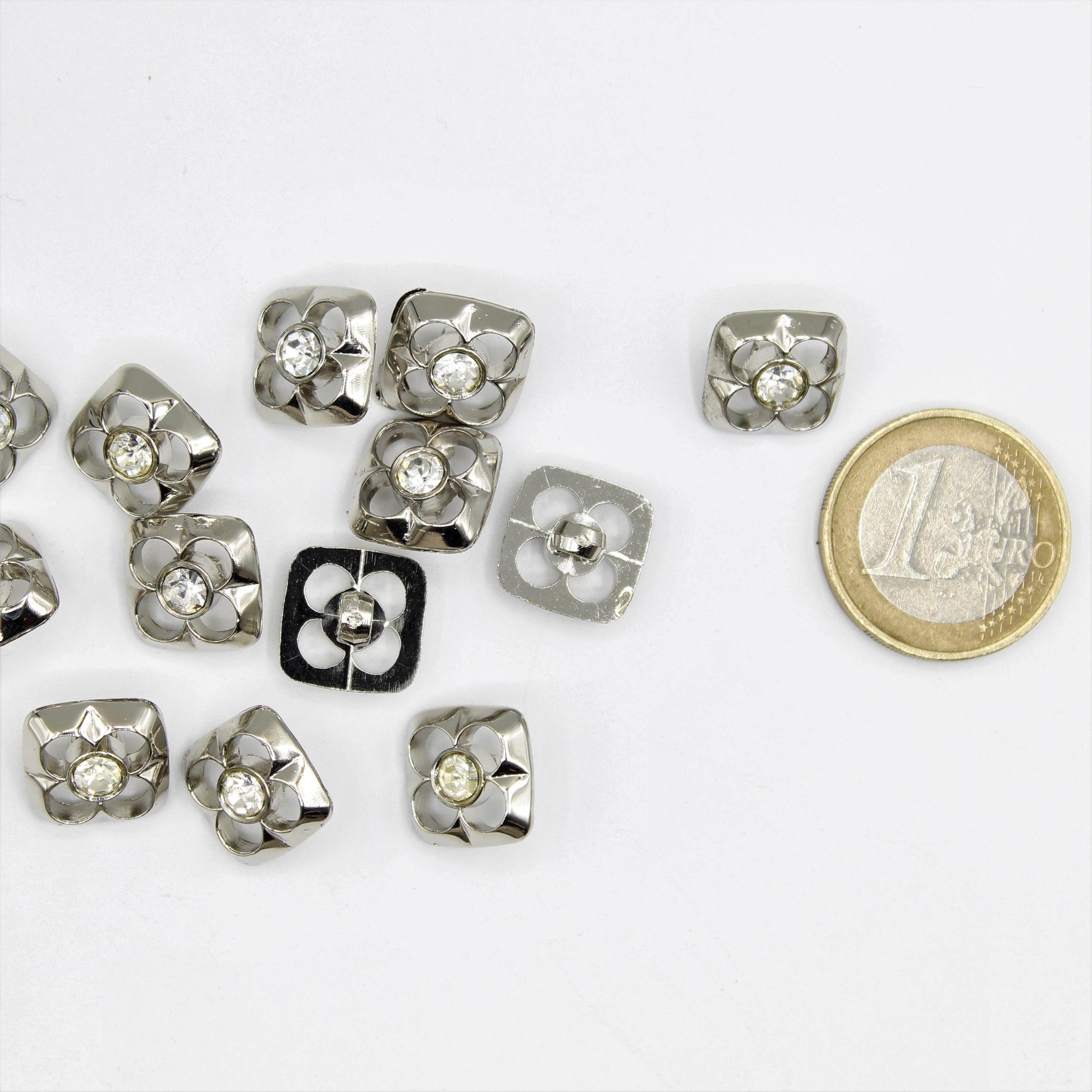 Gold or Silver Square Shank Button with Strass inside - ACCESSOIRES LEDUC BV