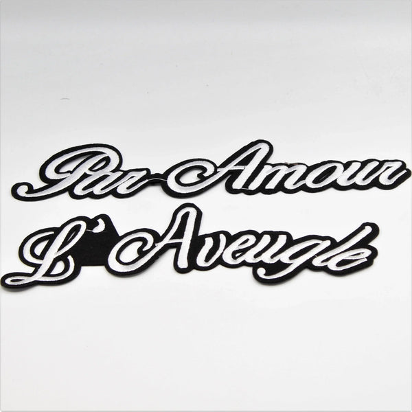 Black and White Iron-on Patch "PAR AMOUR AND "L'AVEUGLE" - ACCESSOIRES LEDUC