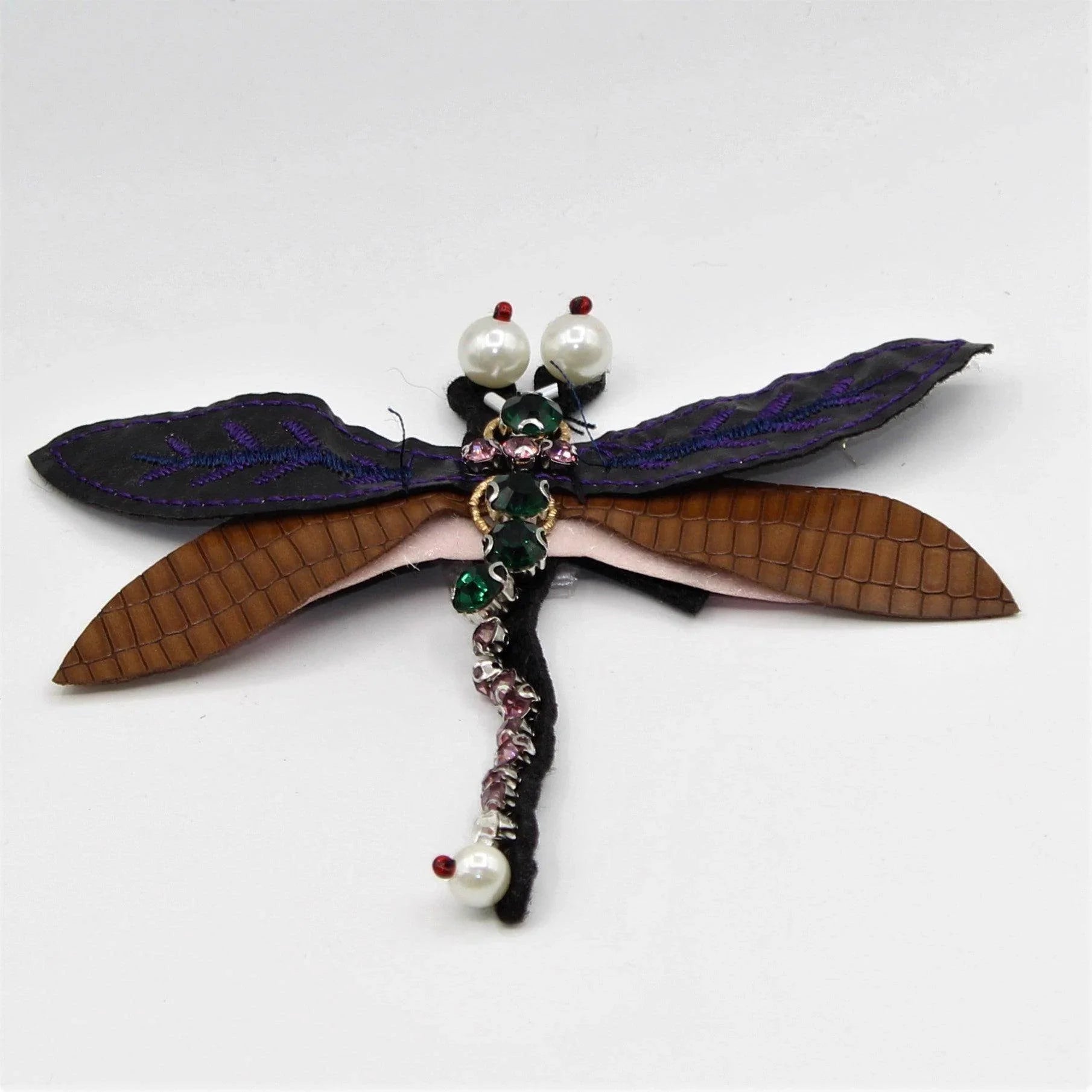Three-Winged Dragonfly Patches with Strass and Pearls 13x12 cm Handmade - ACCESSOIRES LEDUC BV