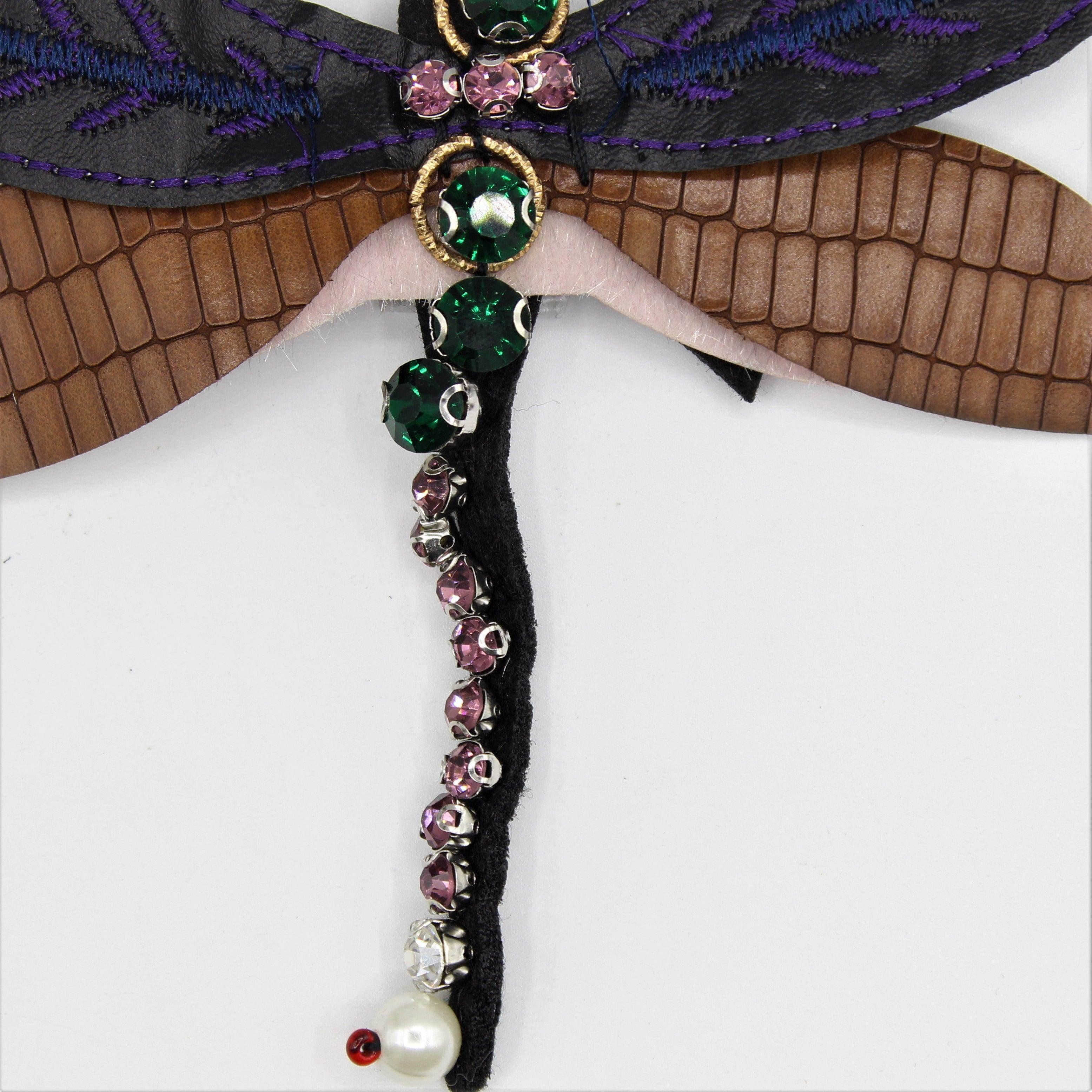 Three-Winged Dragonfly Patches with Strass and Pearls 13x12 cm Handmade - ACCESSOIRES LEDUC BV