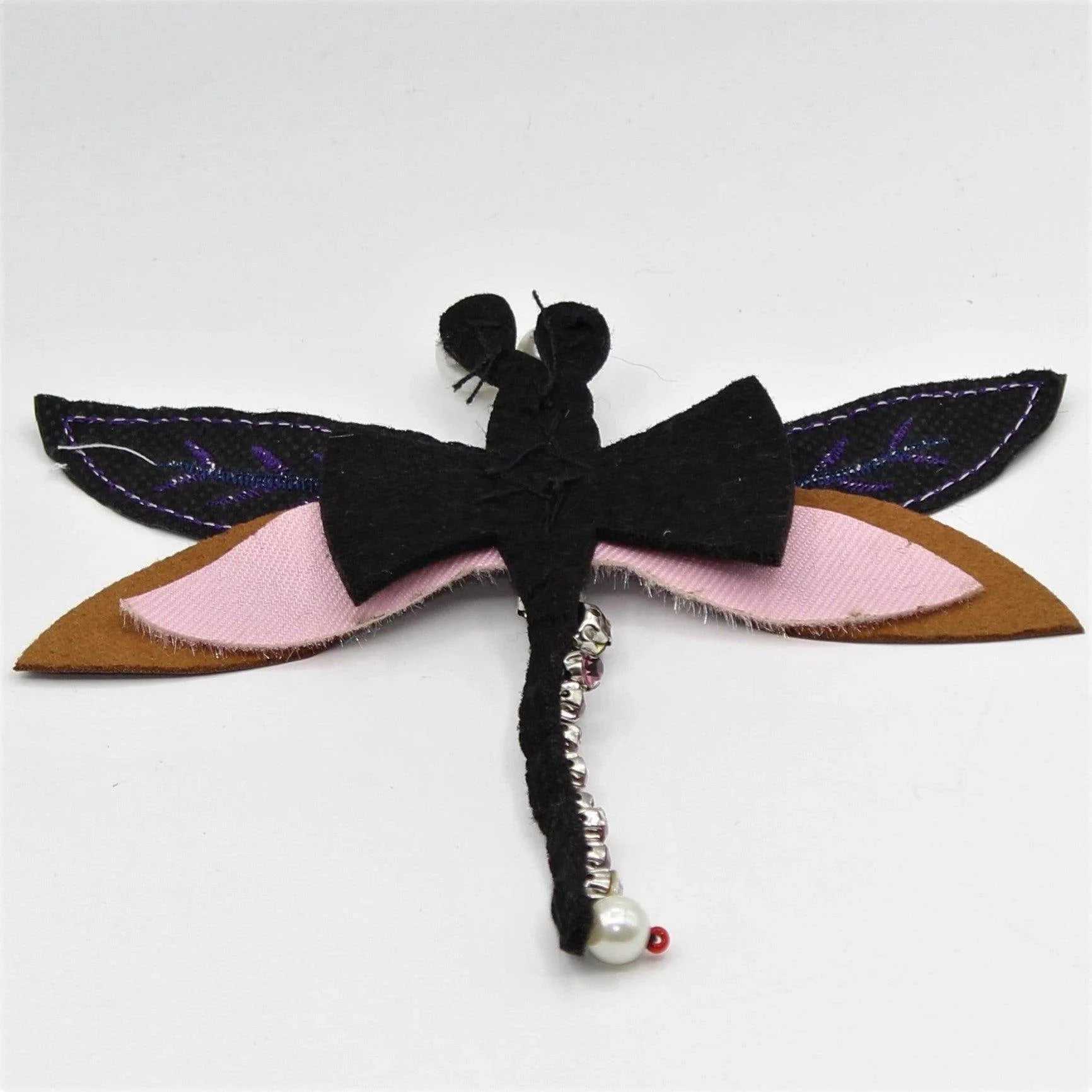 Three-Winged Dragonfly Patches with Strass and Pearls 13x12 cm Handmade - ACCESSOIRES LEDUC BV