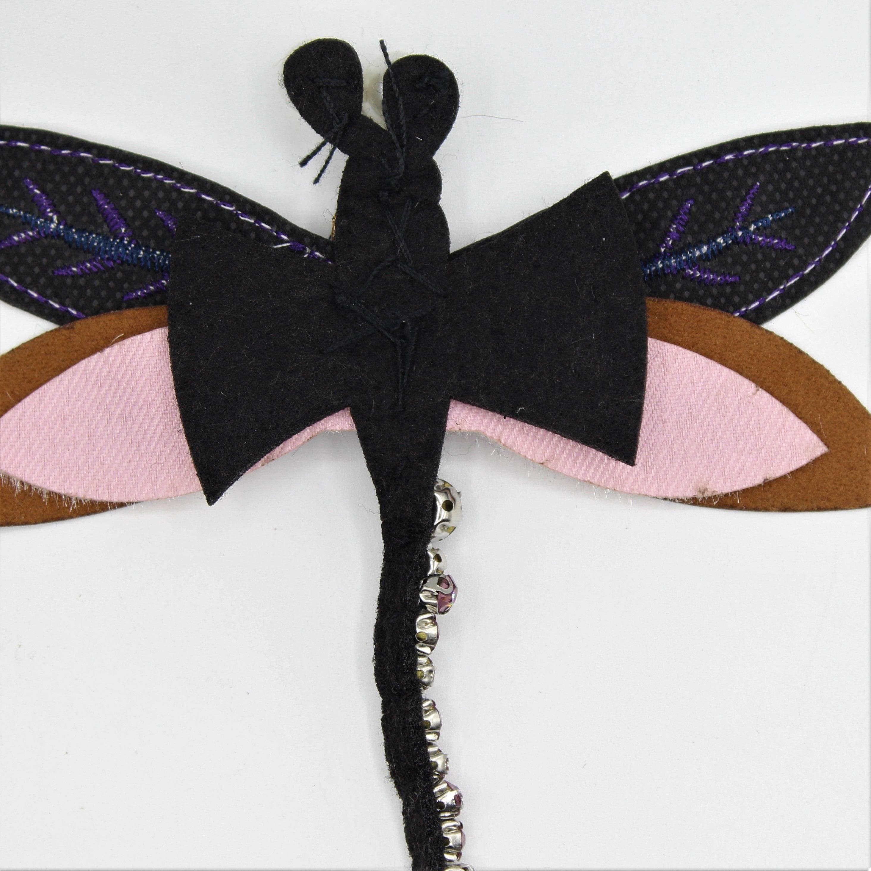 Three-Winged Dragonfly Patches with Strass and Pearls 13x12 cm Handmade - ACCESSOIRES LEDUC BV
