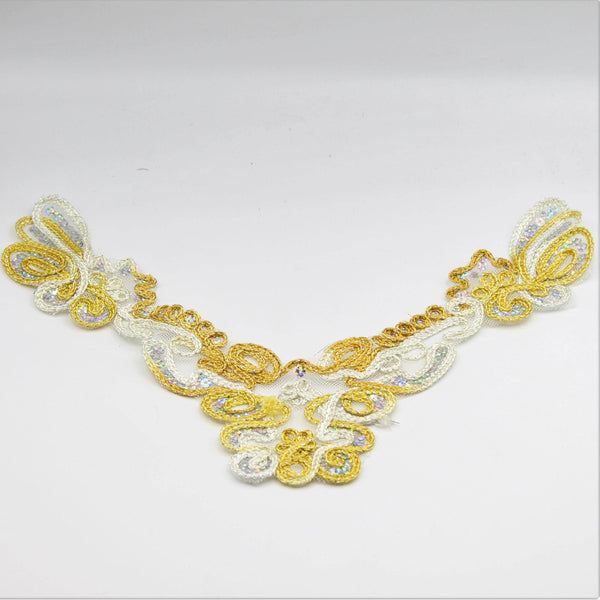 38 cm- Collar of White and Gold Rope Patterns with Sequins - ACCESSOIRES LEDUC BV