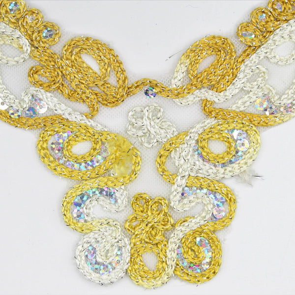 38 cm- Collar of White and Gold Rope Patterns with Sequins - ACCESSOIRES LEDUC BV