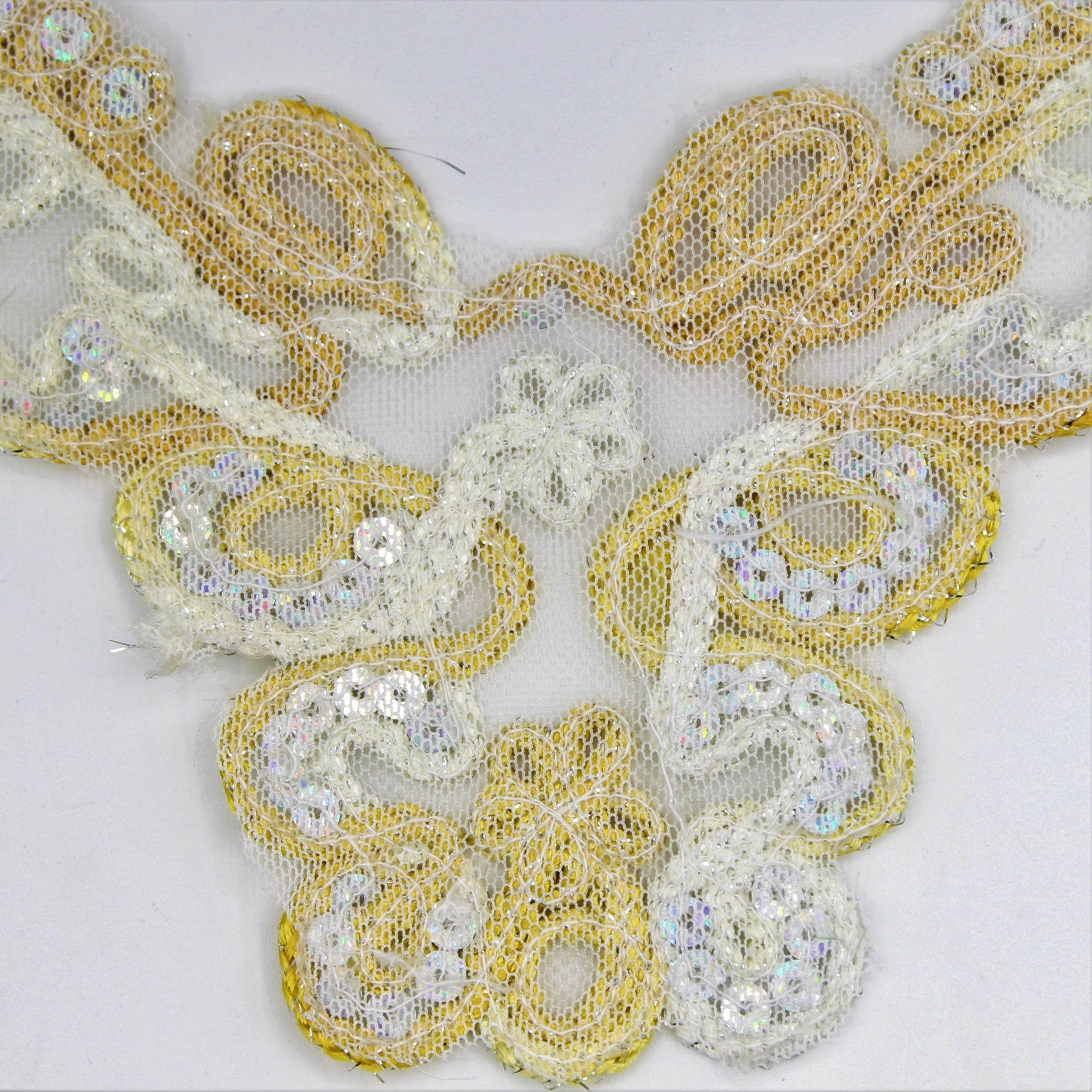 38 cm- Collar of White and Gold Rope Patterns with Sequins - ACCESSOIRES LEDUC BV