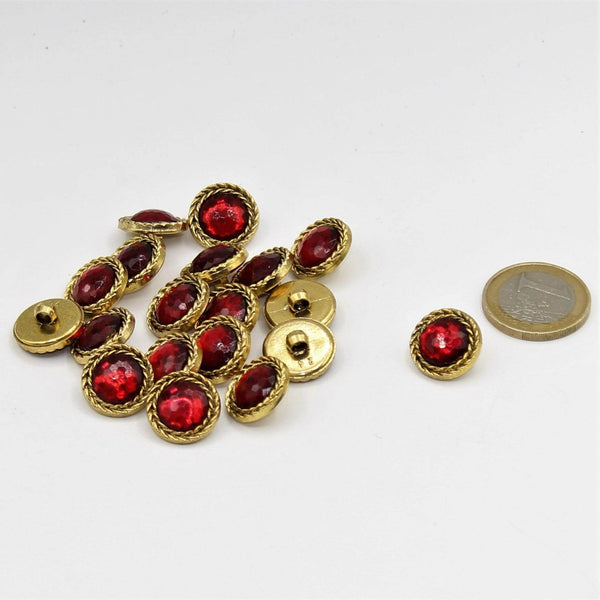 15 and 23 mm Red Jewel Core Button with Gold Circle - ACCESSOIRES LEDUC BV