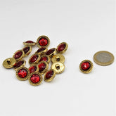 15 and 23 mm Red Jewel Core Button with Gold Circle - ACCESSOIRES LEDUC BV