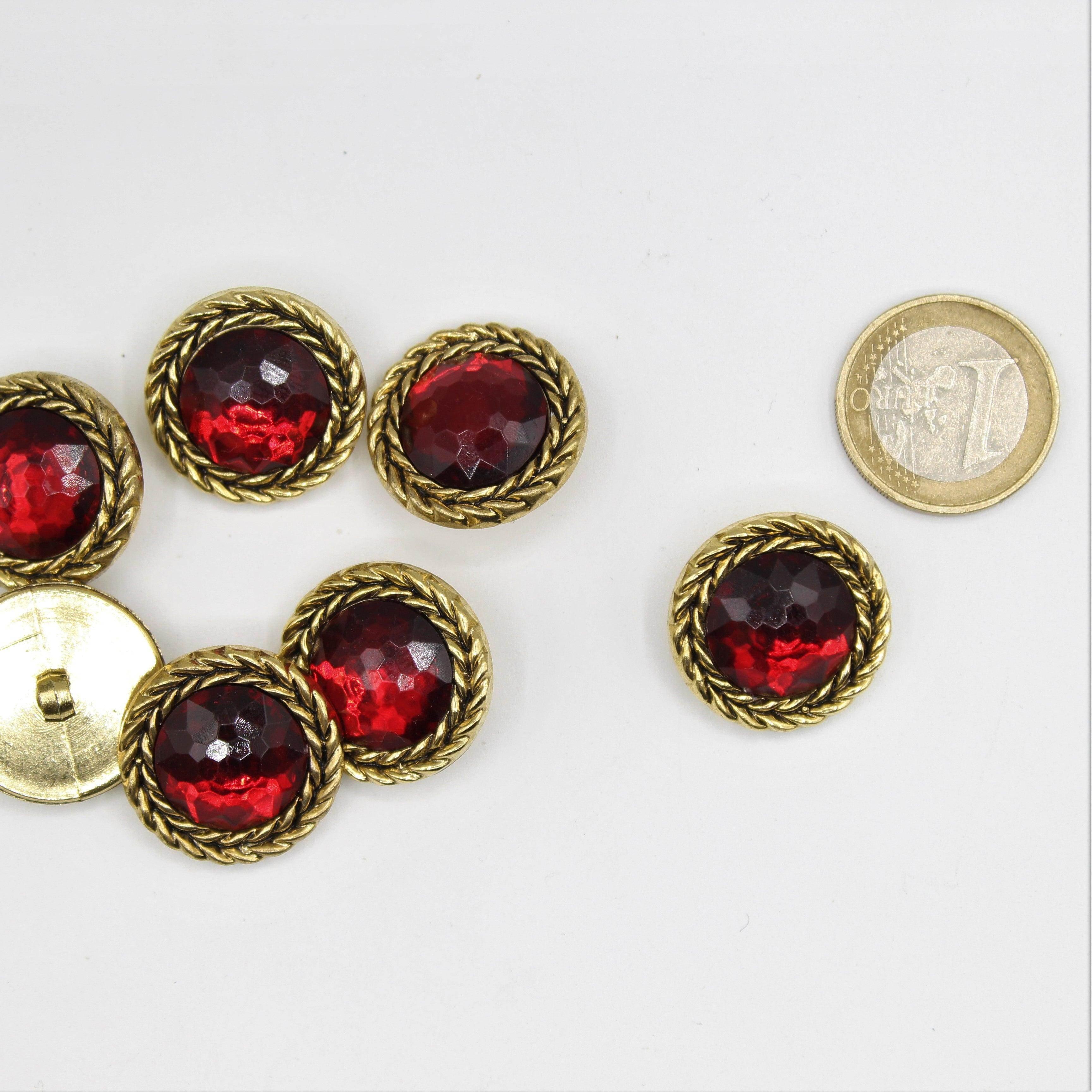 15 and 23 mm Red Jewel Core Button with Gold Circle - ACCESSOIRES LEDUC BV