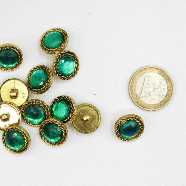 Green Jewel Core Button with Gold Circle 15, 20 and 23mm - ACCESSOIRES LEDUC BV