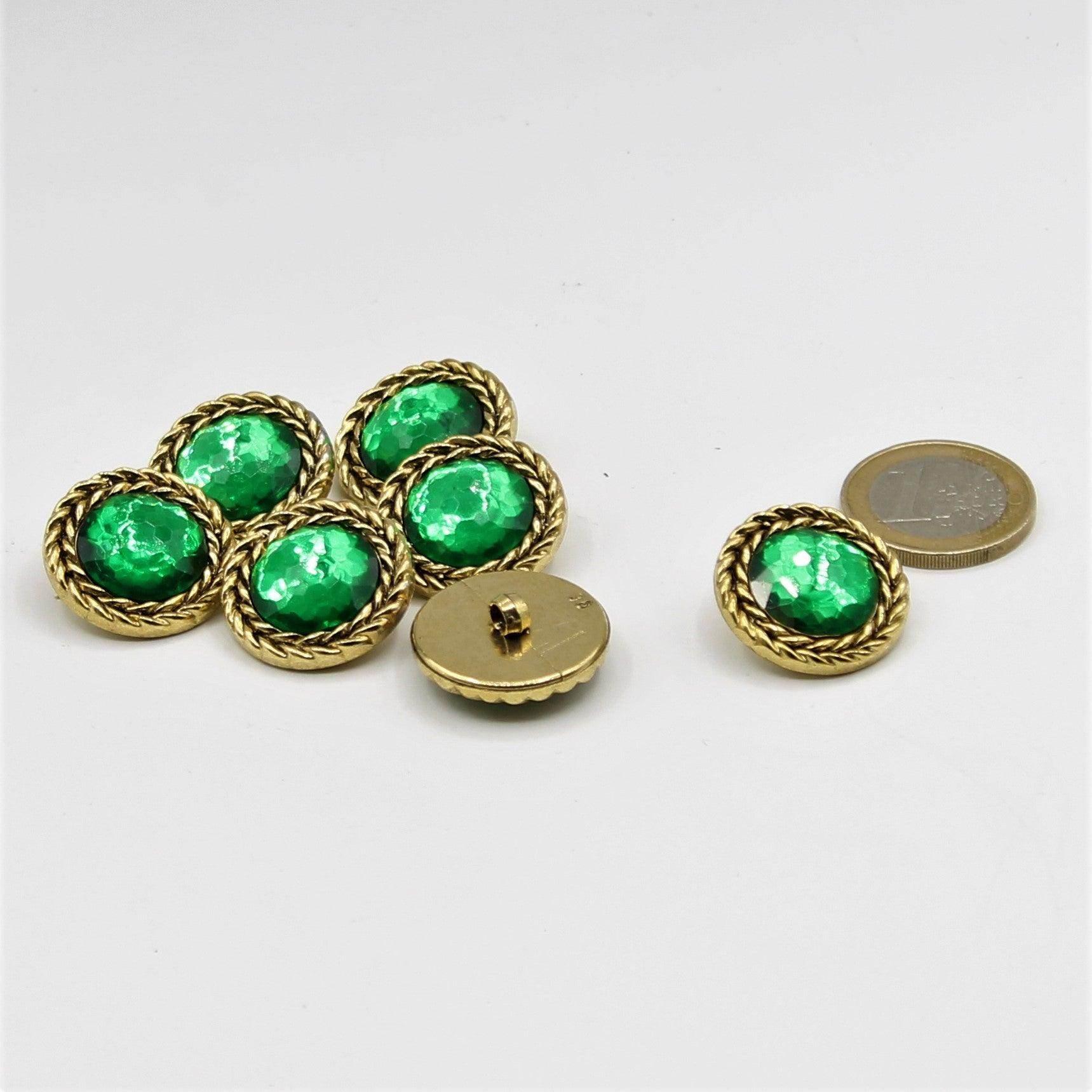 Green Jewel Core Button with Gold Circle 15, 20 and 23mm - ACCESSOIRES LEDUC BV