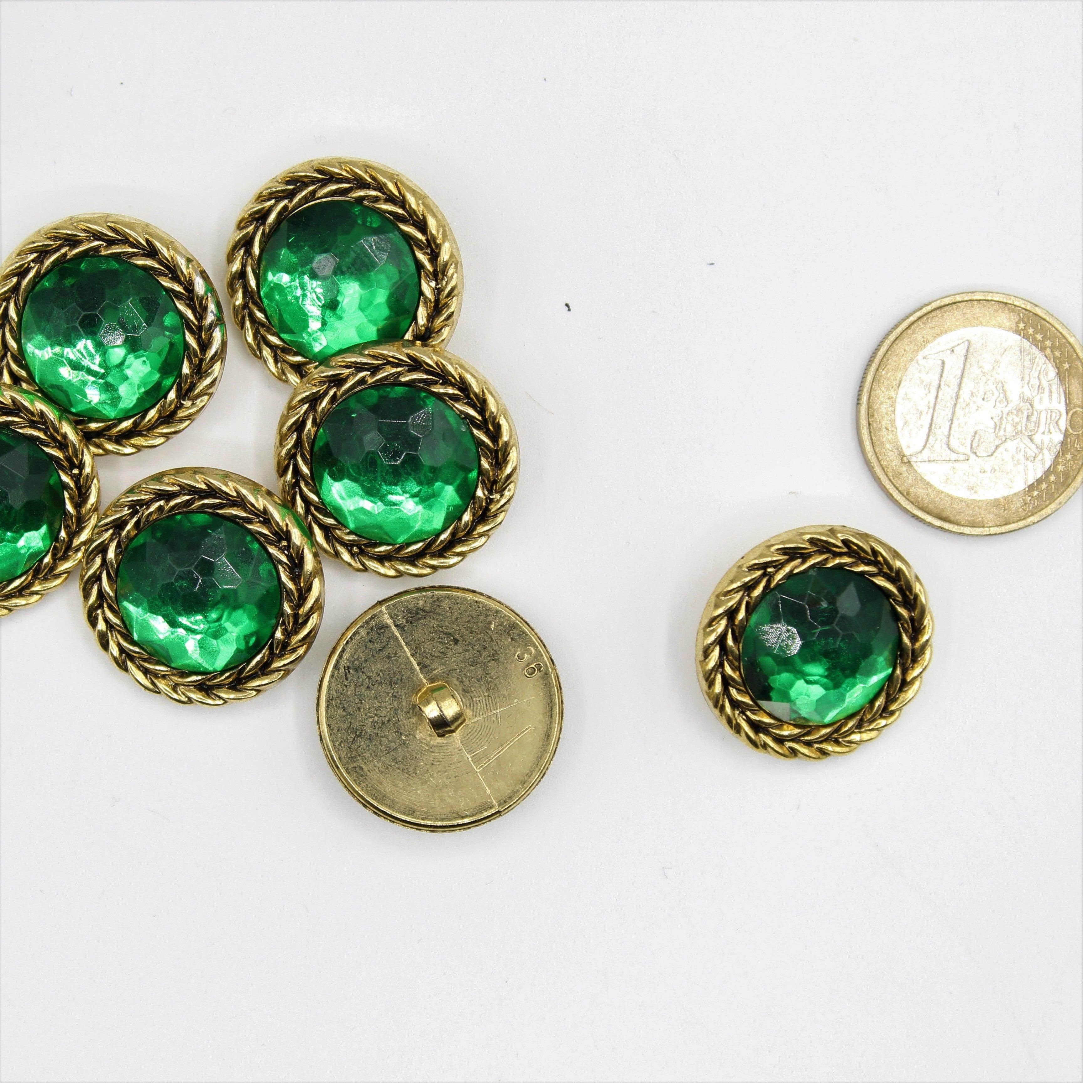Green Jewel Core Button with Gold Circle 15, 20 and 23mm - ACCESSOIRES LEDUC BV