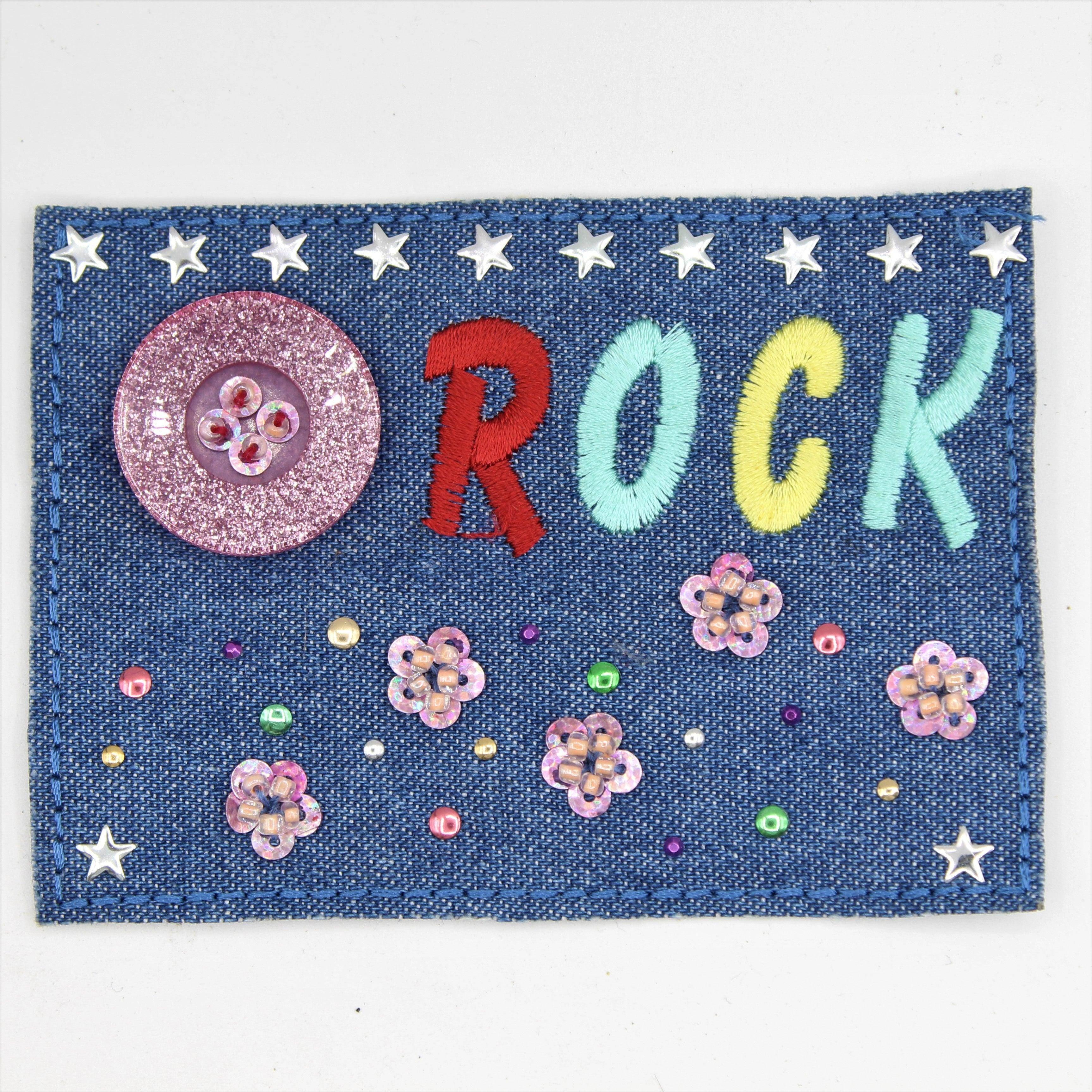 Blue Jeans Rock Patch with Pattern, Pin, Button. 8 and 10cm set of 2 - ACCESSOIRES LEDUC BV