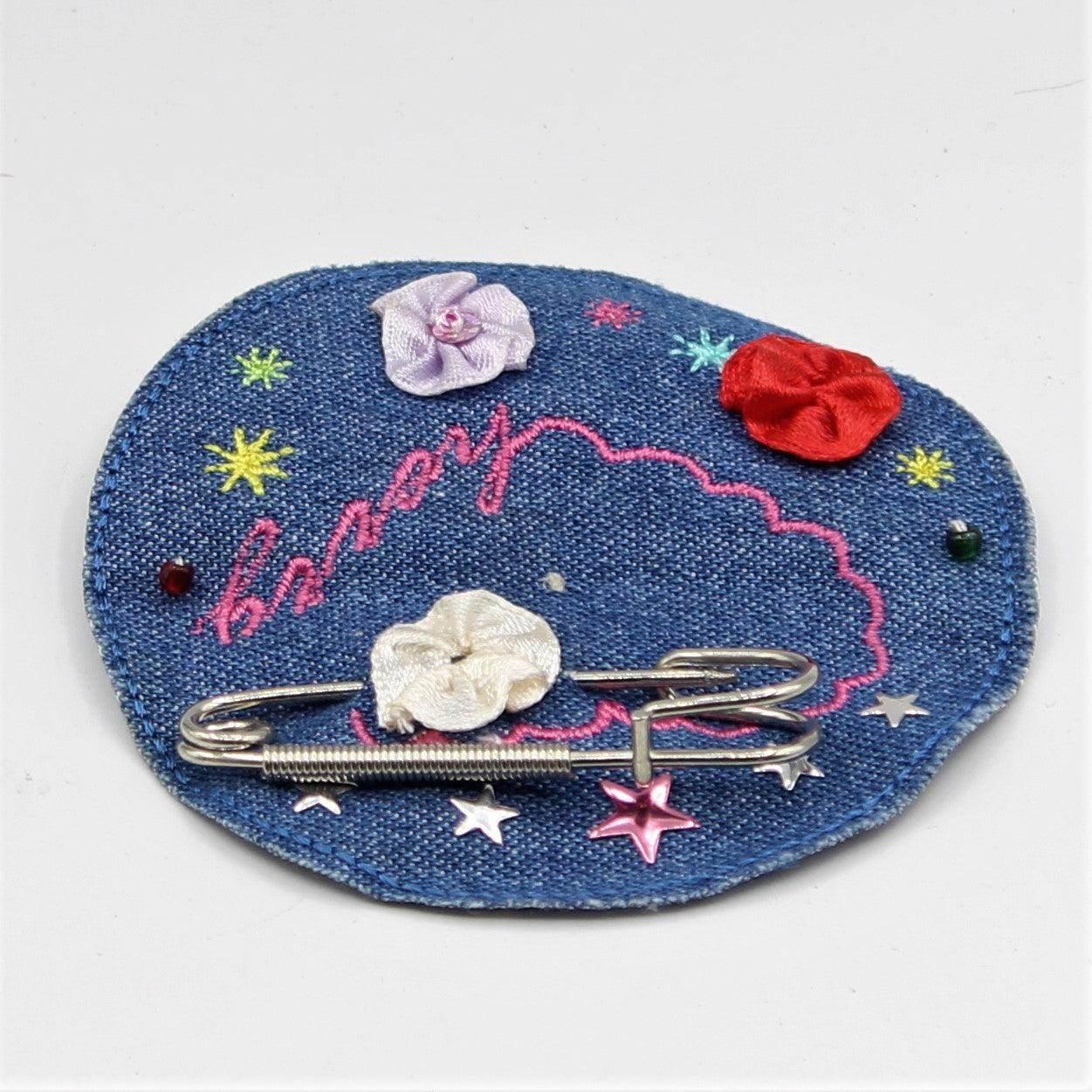 Blue Jeans Rock Patch with Pattern, Pin, Button. 8 and 10cm set of 2 - ACCESSOIRES LEDUC BV
