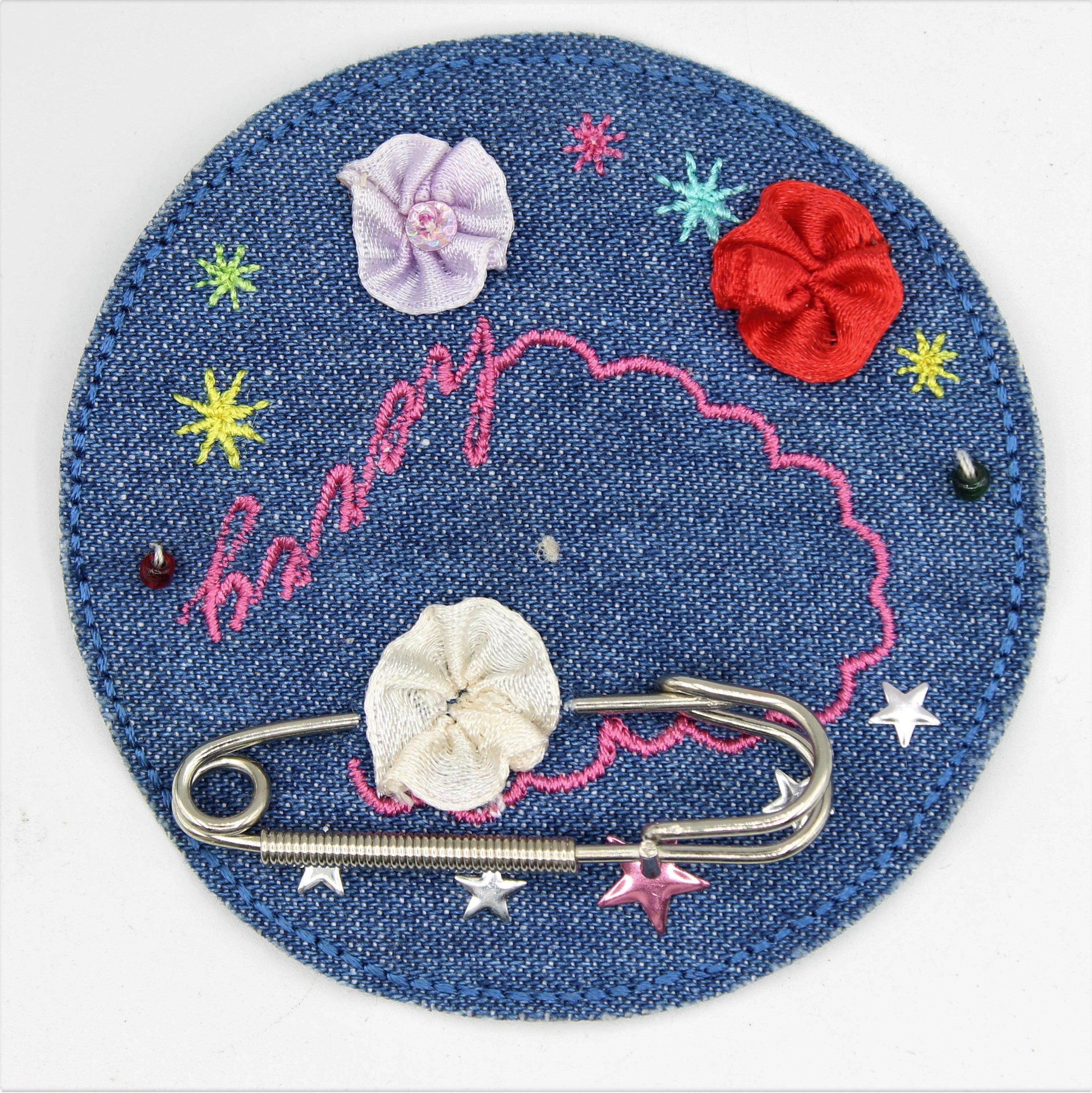 Blue Jeans Rock Patch with Pattern, Pin, Button. 8 and 10cm set of 2 - ACCESSOIRES LEDUC BV