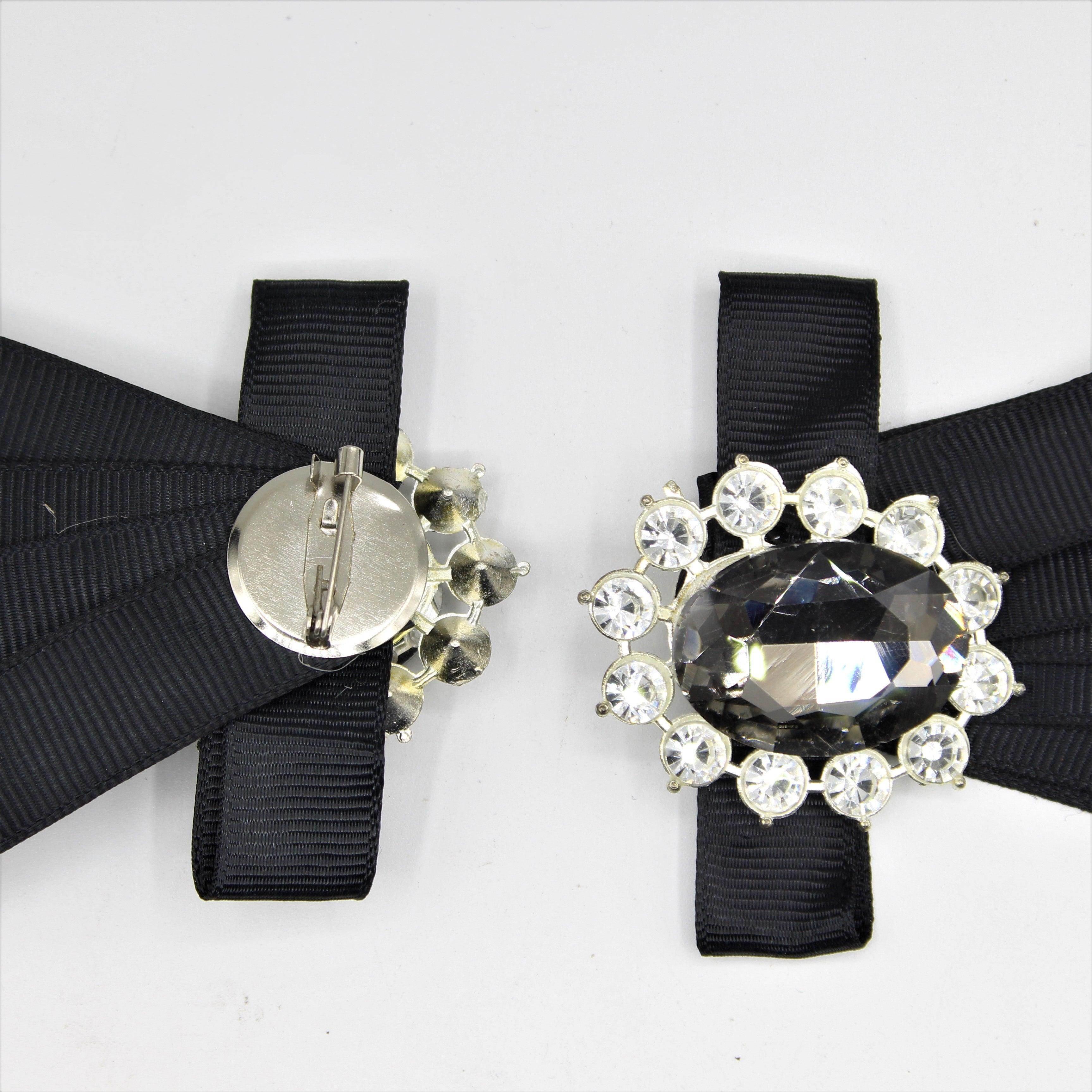 Black Decorative Brooch with Diamond, Strass and Pin 9x7cm - ACCESSOIRES LEDUC BV